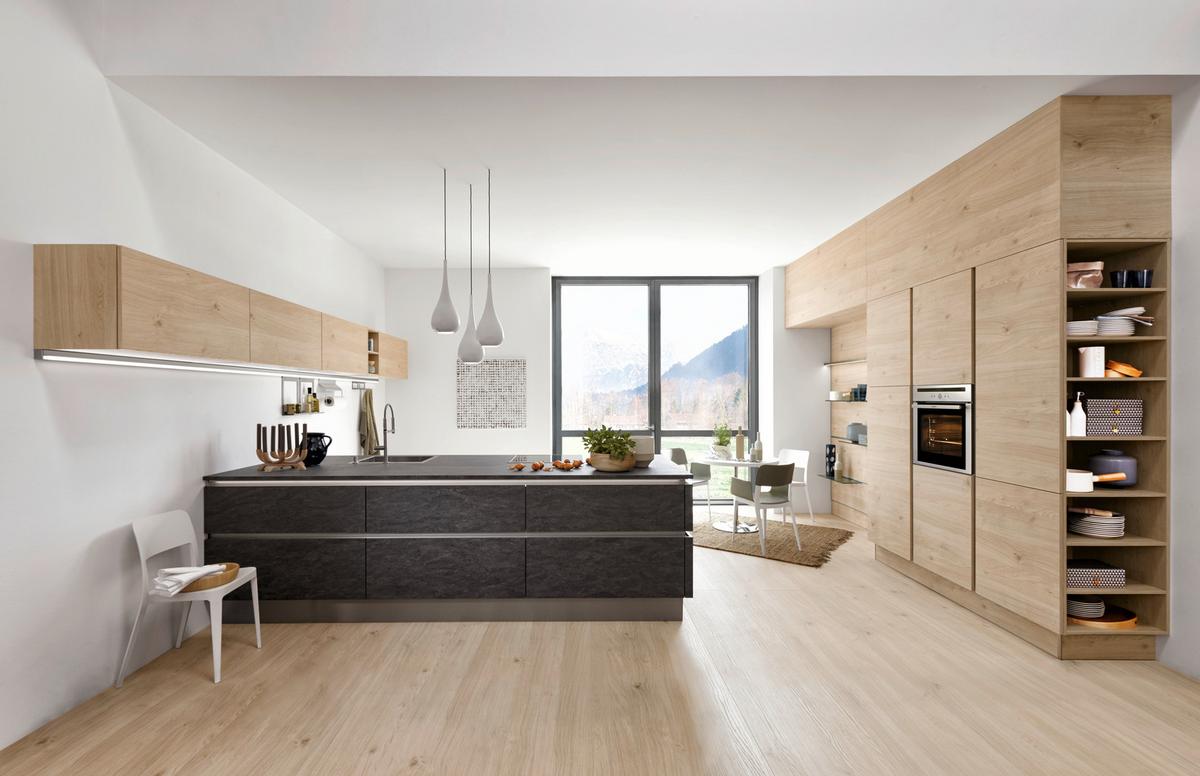 Einbauküche Artwood/Stone in Eichefarben / Dunkelgrau - Eichefarben/Dunkelgrau, MODERN, Holzwerkstoff - Nolte Küchen