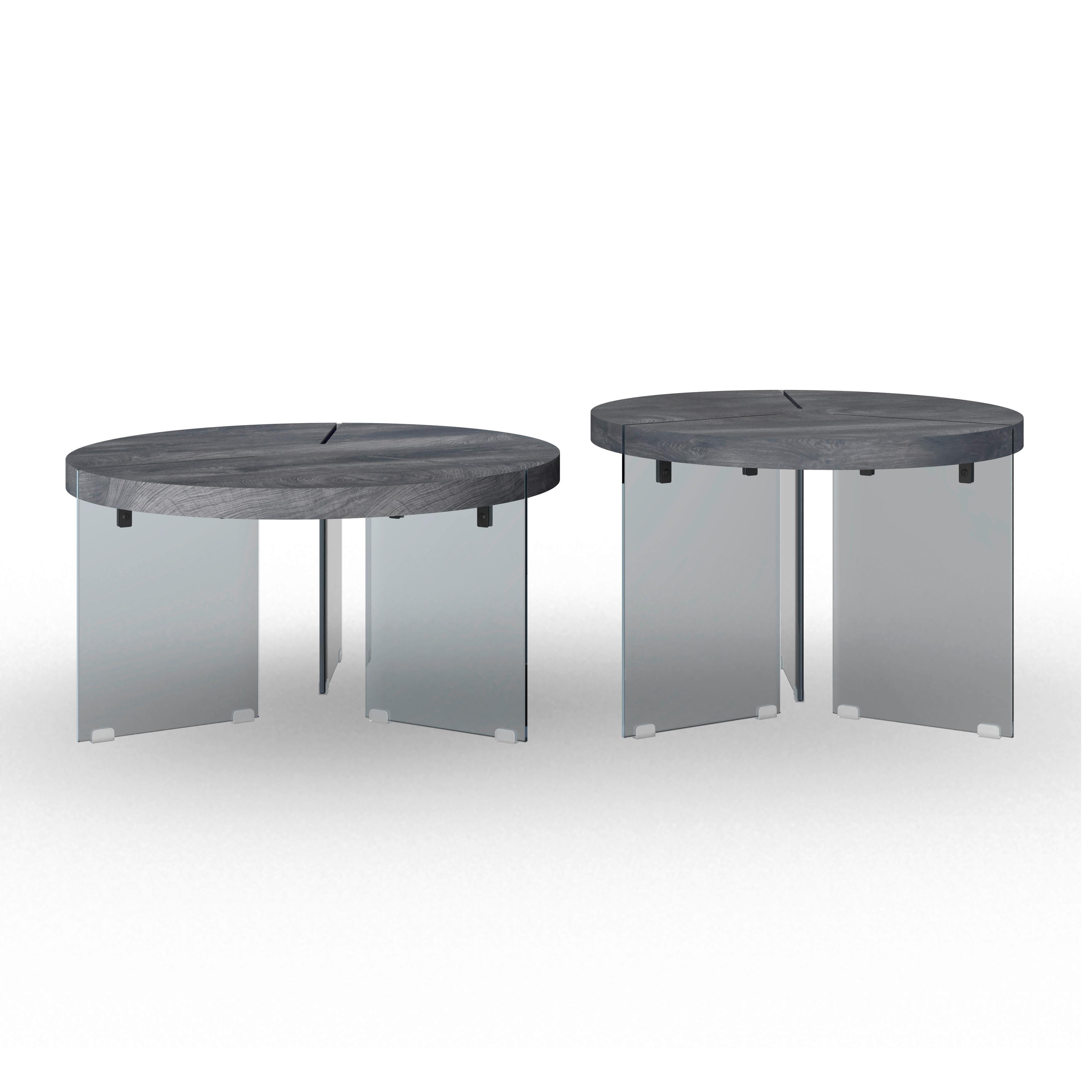 Couchtisch Moreno 2er Set Grau - Dunkelgrau/Grau, MODERN, Glas/Holzwerkstoff (80/42,5cm) - Bessagi Home