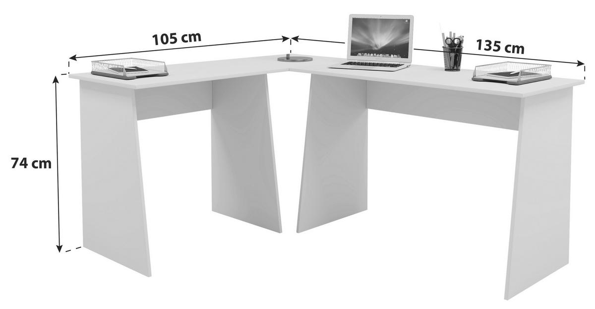 Kotna Pisalna Miza Masola, Bela - bela, Design, leseni material (105/135/74cm) - MID.YOU