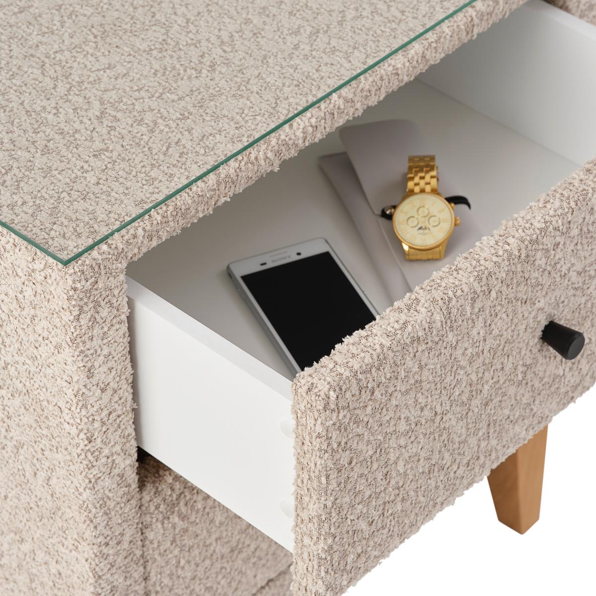 Noćni Ormarić Smile - krem, Konvencionalno, staklo/drvni materijal (49/58,5/46cm) - Premium Living