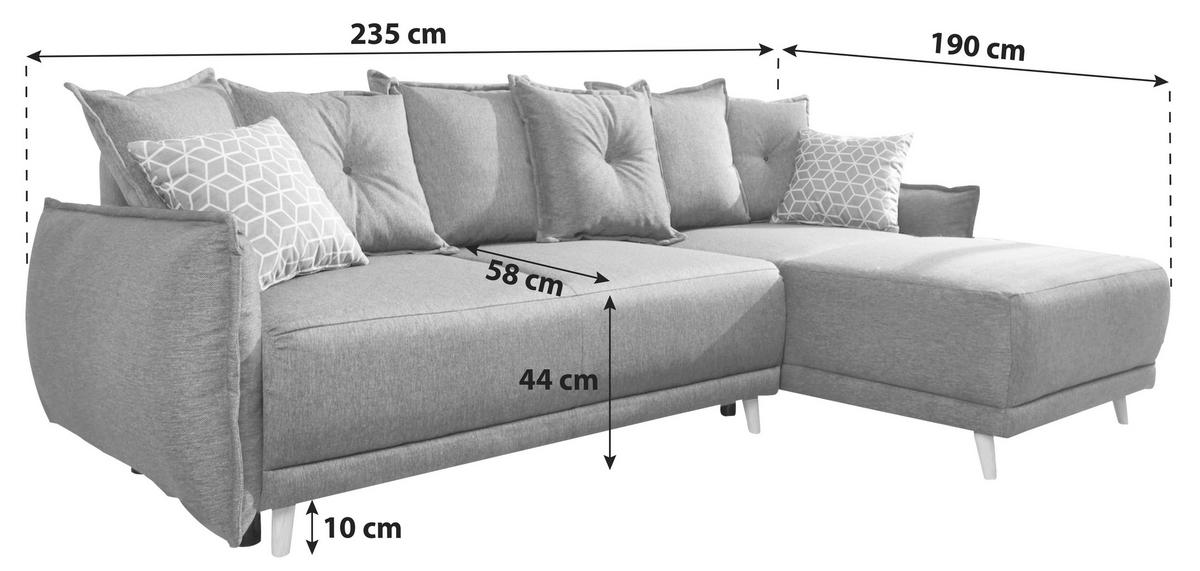Eckschlafsofa in Türkis ´LAZY LUKKA´ - Dunkelgrau/Petrol, Basics, Textil (235/190cm) - MID.YOU