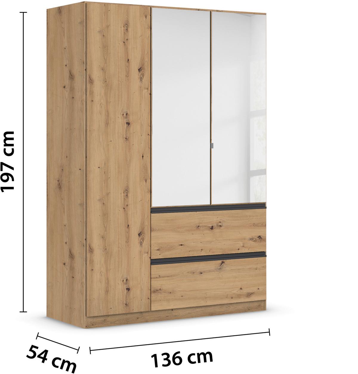 Omara S Klasičnimi Vrati Costa, Barva Hrasta, Siva - siva/hrast artisan, Moderno, leseni material (136/197/54cm) - Rauch Möbel