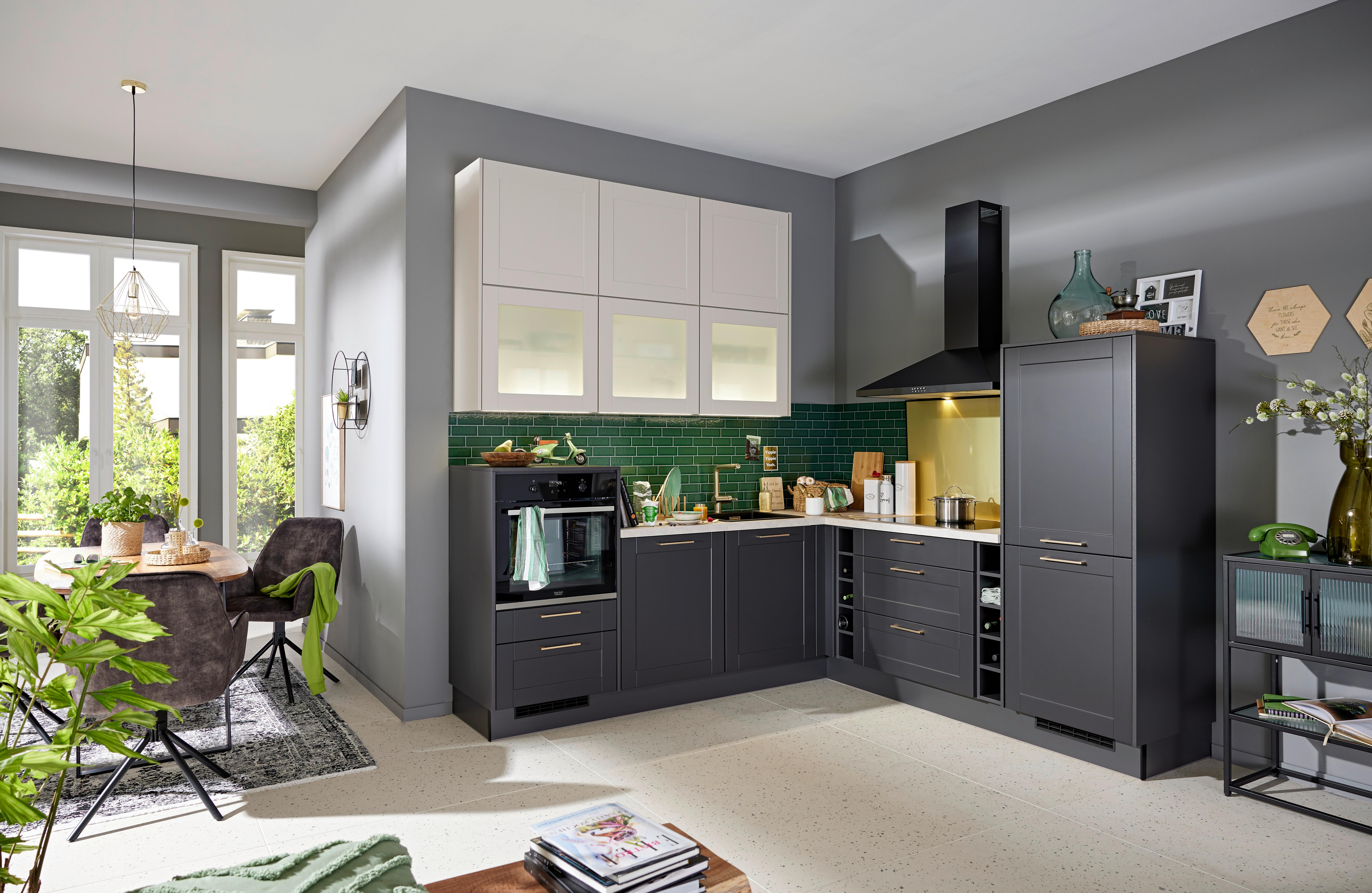 Eckküche PN435 in Cosmos Grey - Schwarz/Grau, LIFESTYLE, Holzwerkstoff (236,6/248,2cm) - Pino