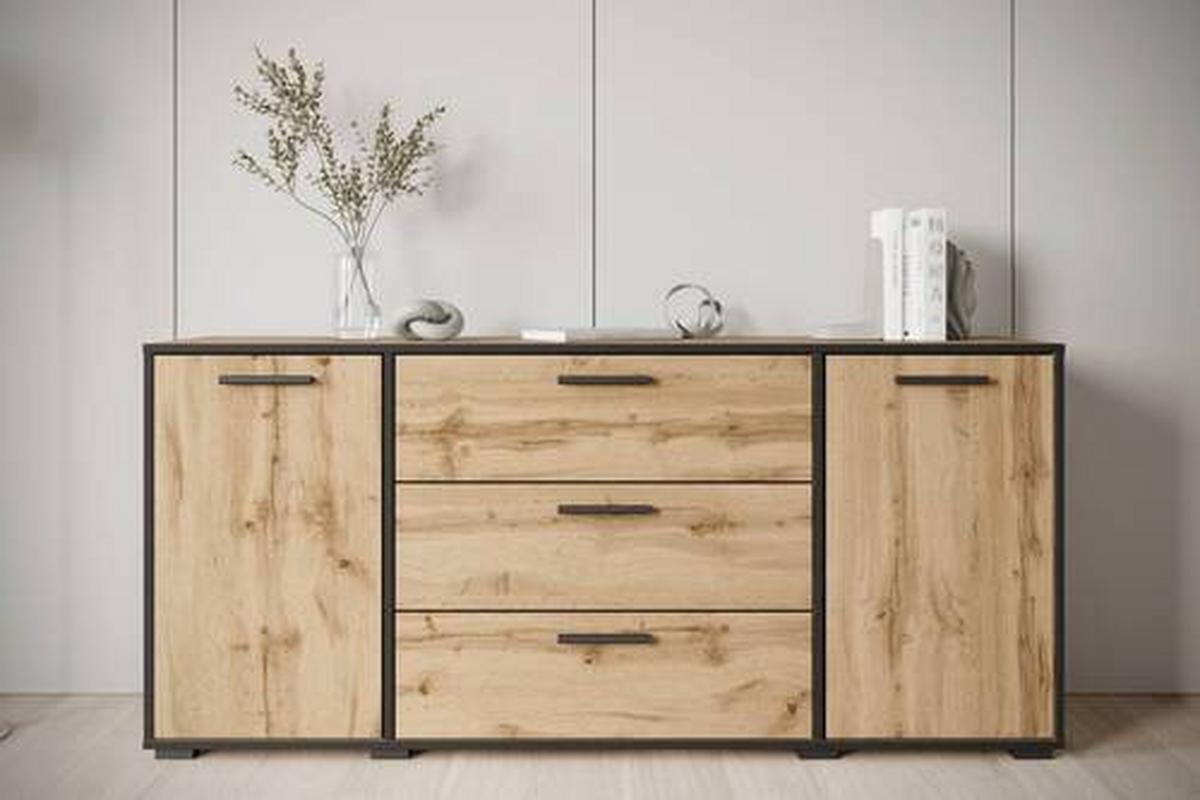 Sideboard Bogota ca. 150x68 cm Eiche Wotan - Eiche Wotan/Schwarz, Basics, Holzwerkstoff/Kunststoff (150/68/40cm) - MID.YOU