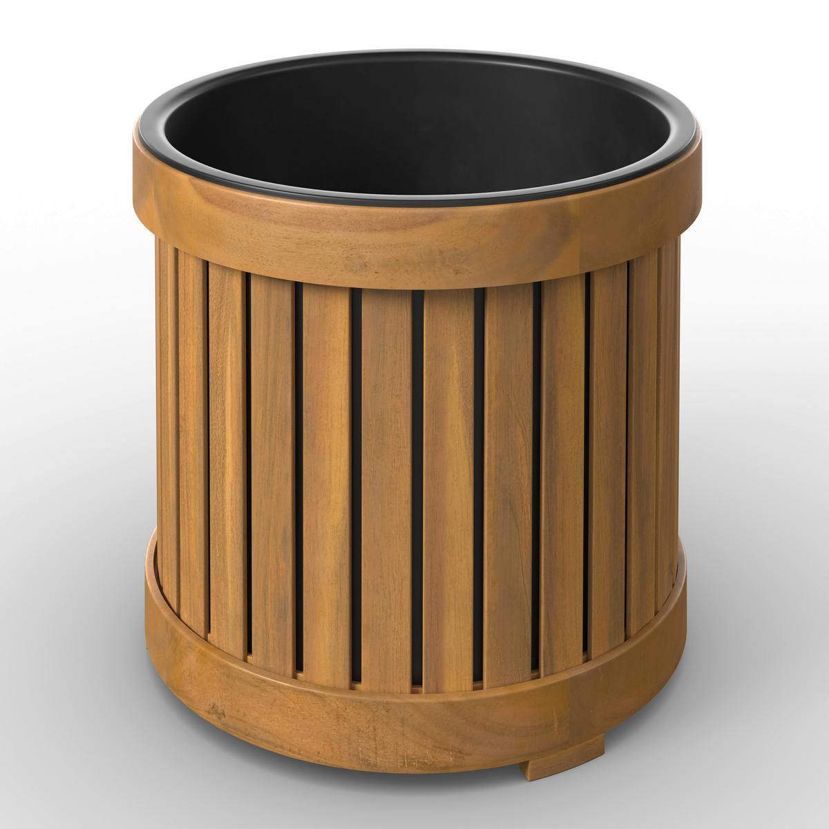 Hochbeet Marlo Echtholz massiv Ø 48 cm - Schwarz/Akaziefarben, MODERN, Holz/Kunststoff (48/44/48cm) - Bessagi Garden