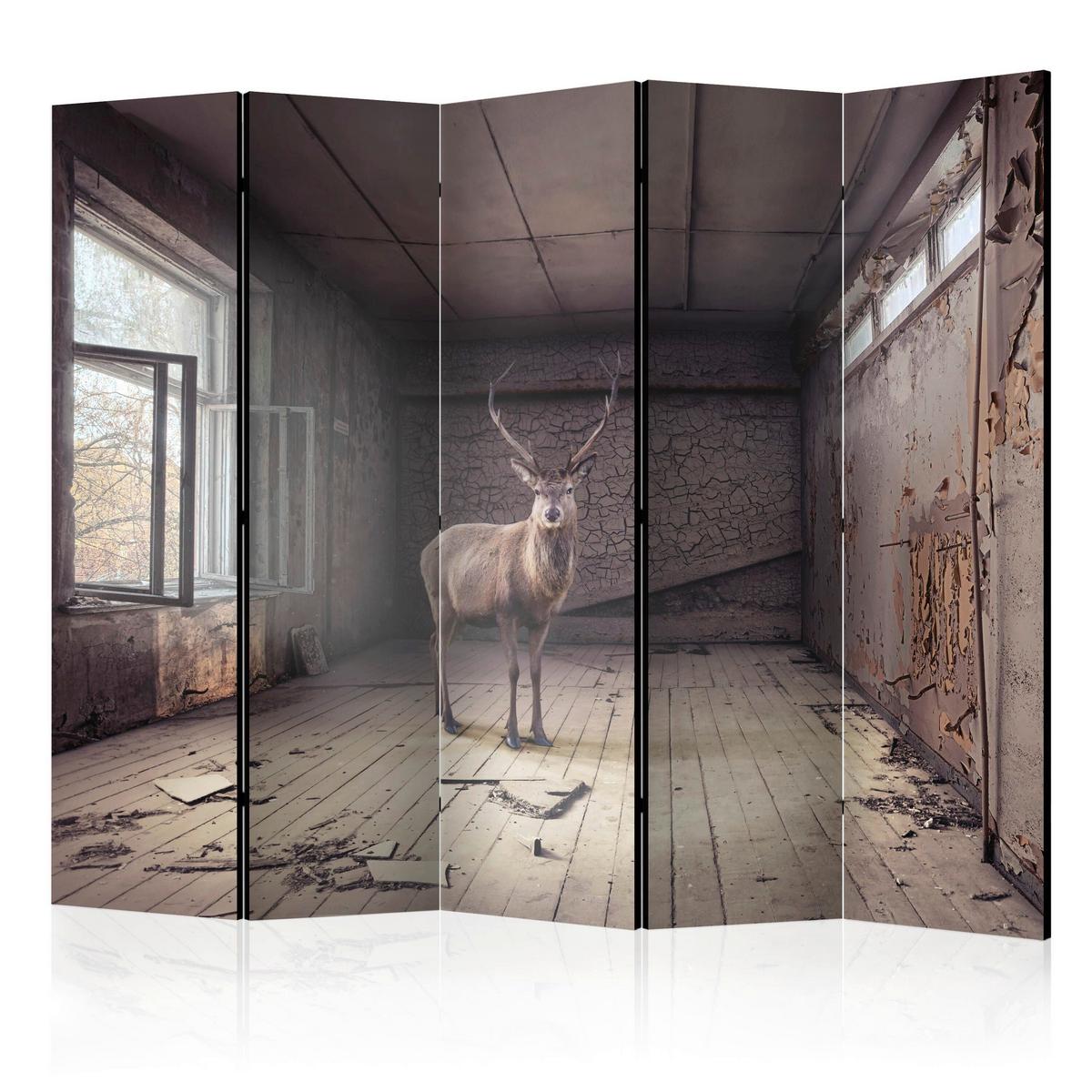 Paravan Lost I, 5-Delni, Enostranski - večbarvno/barve kapučina, Basics, tekstil/les (225/172/3cm) - artgeist