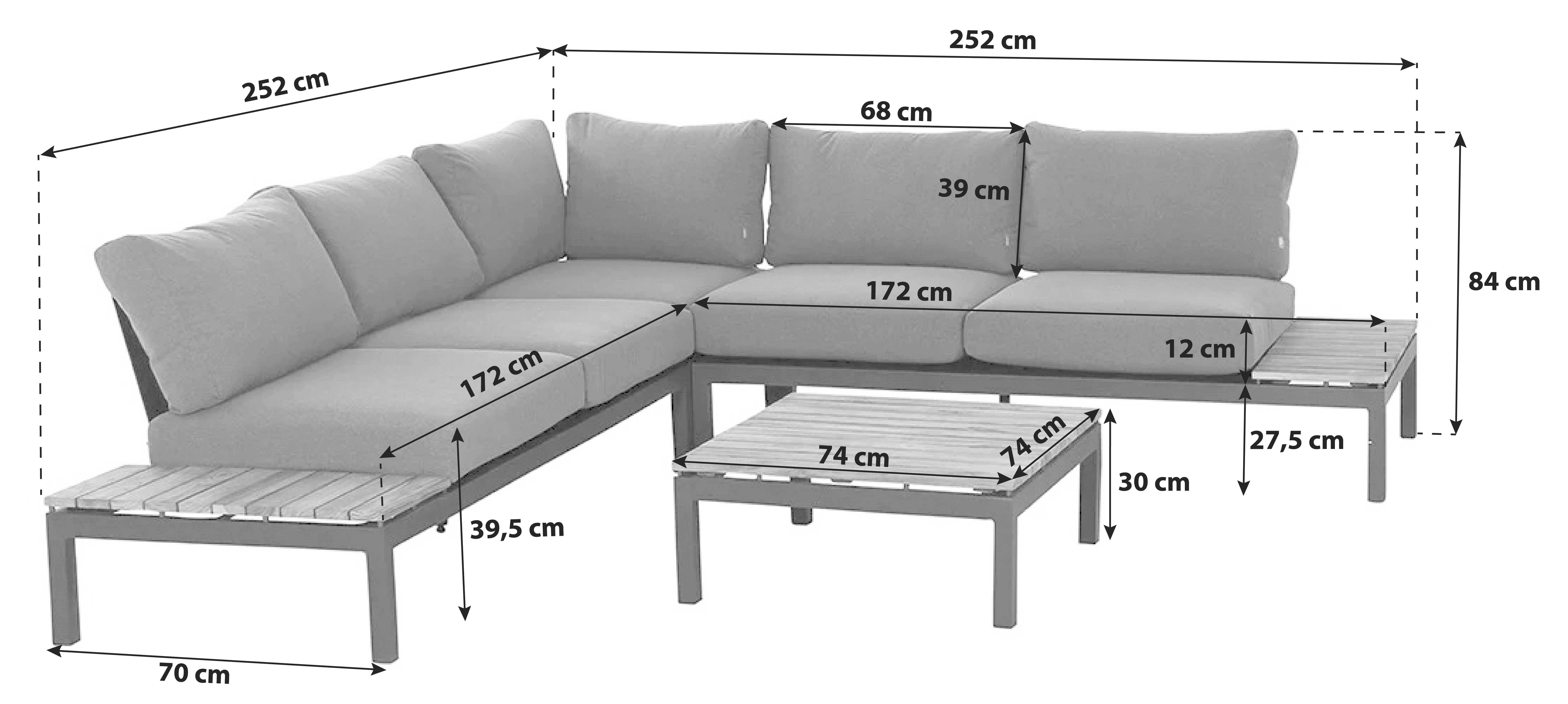 Modul-Loungegarnitur 4-tlg. Grau Teakholz - Anthrazit/Grau, KONVENTIONELL, Holz/Kunststoff (252/84/252cm) - Siena Garden