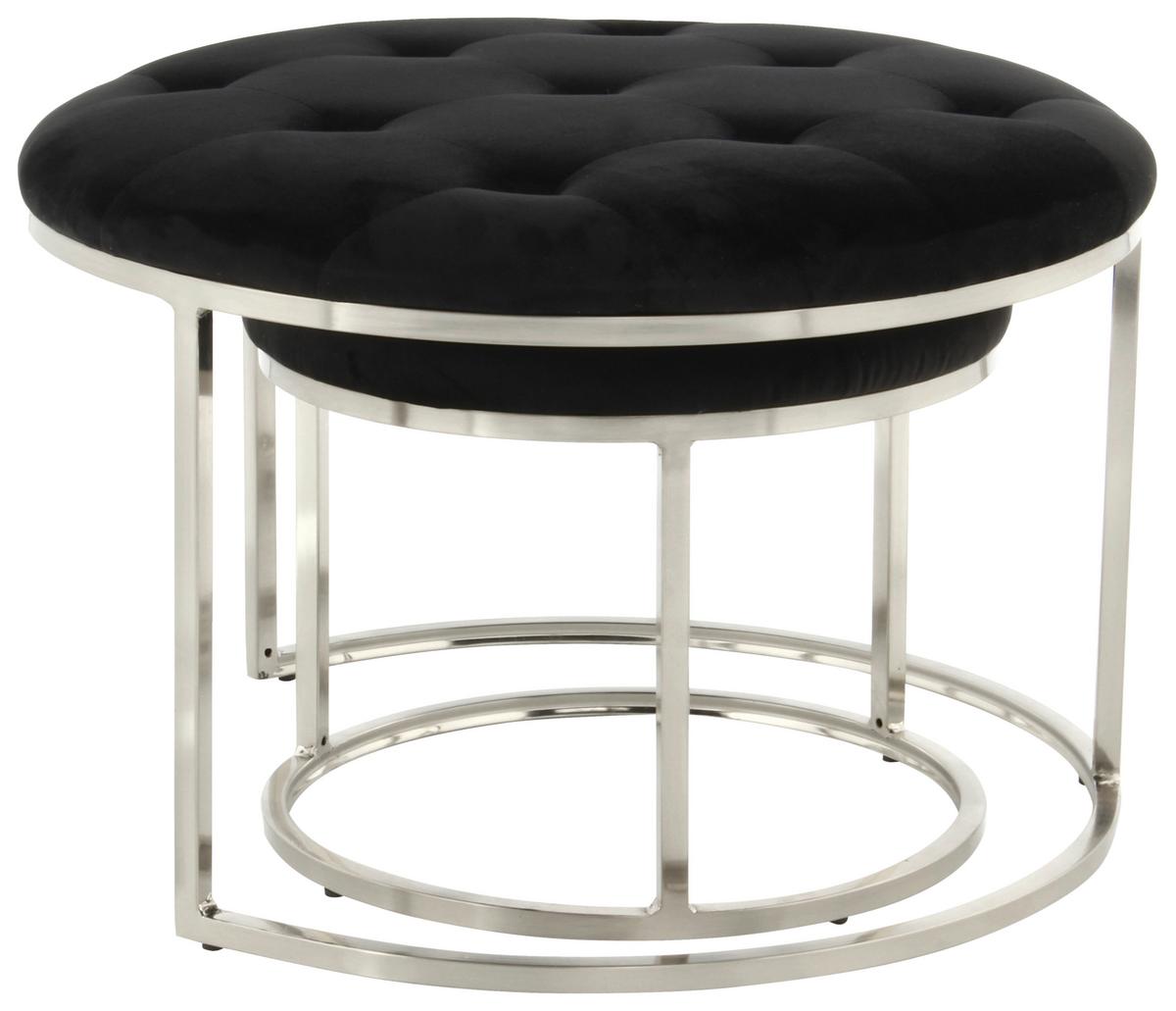 HOCKERSET MYLA 100 - Silberfarben/Schwarz, Design, Textil/Metall (40/60/32/41/40/60cm) - Kayoom