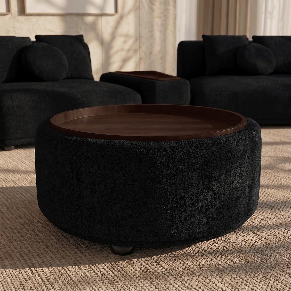 Couchtisch Kira Chenille Schwarz/Walnuss - Schwarz, MODERN, Holz/Textil (86/43/86cm) - Bessagi Home