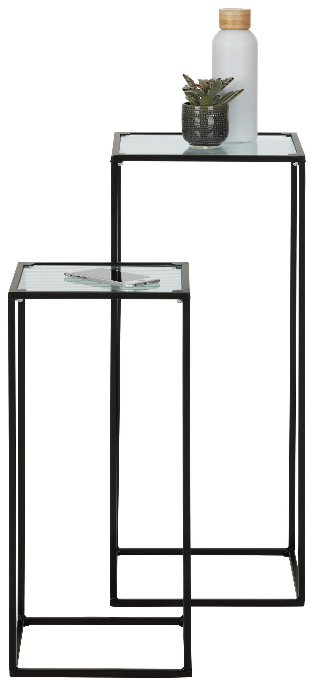 colonne de fleurs Arne in Schwarz, 2er Set - Klar/Schwarz, Modern, Glas/Metall (29/25/70/55/29/25cm) - Modern Living