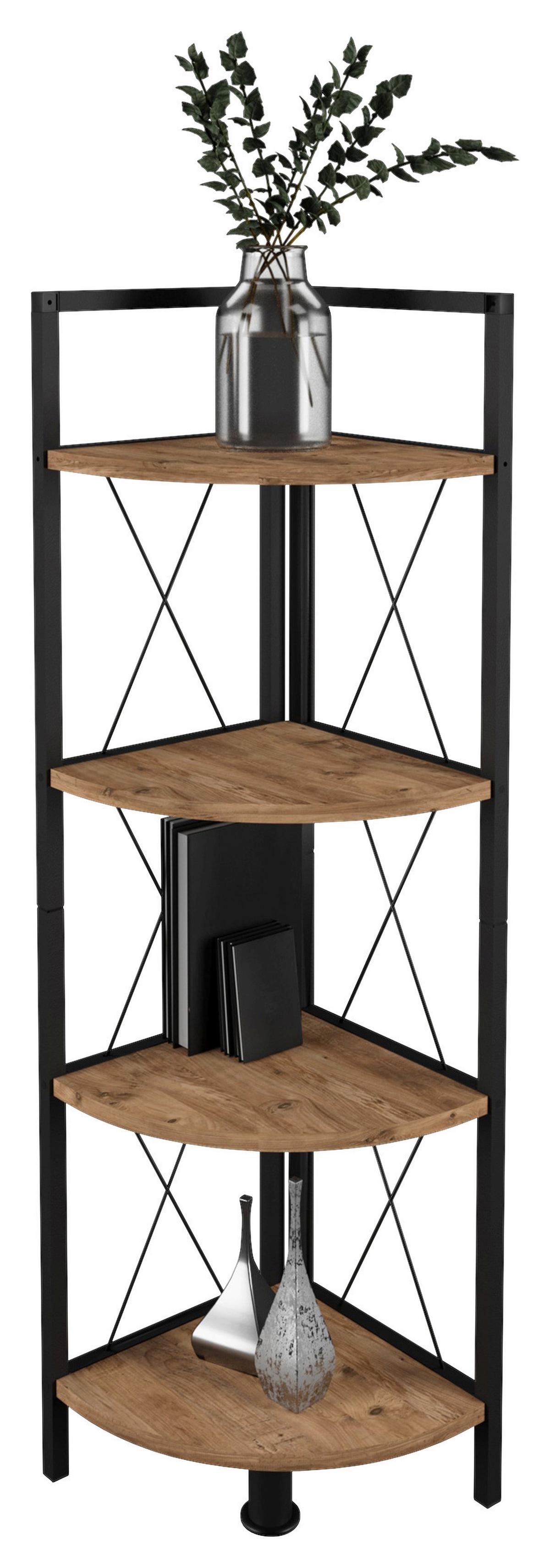 Eckregal INSASI 4 Honigeiche ca. 34x123x34 cm - Honigeiche/Schwarz, Design, Holzwerkstoff/Metall (34/123/34cm) - MID.YOU