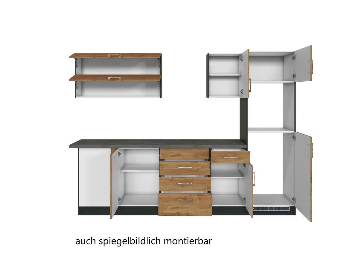 Eckküche Winkelblock ohne Geräte ca. 210x270 cm Eiche - Eichefarben/Anthrazit, MODERN, Holzwerkstoff/Metall (210/270cm) - Held
