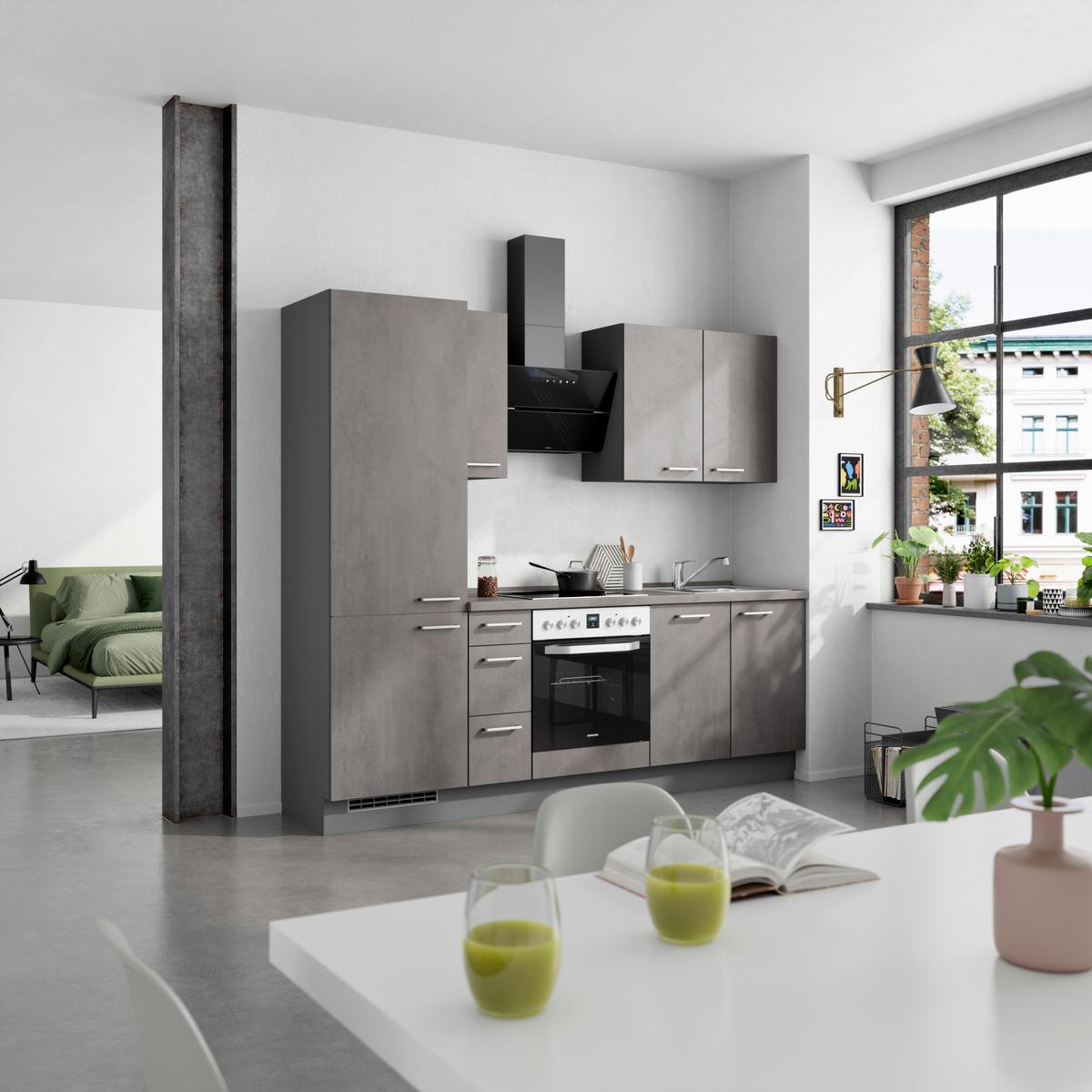 Küchenblock Riva High m. Geräten Schieferfarben - Schieferfarben/Edelstahlfarben, MODERN, Holzwerkstoff/Metall (240cm) - Nobilia