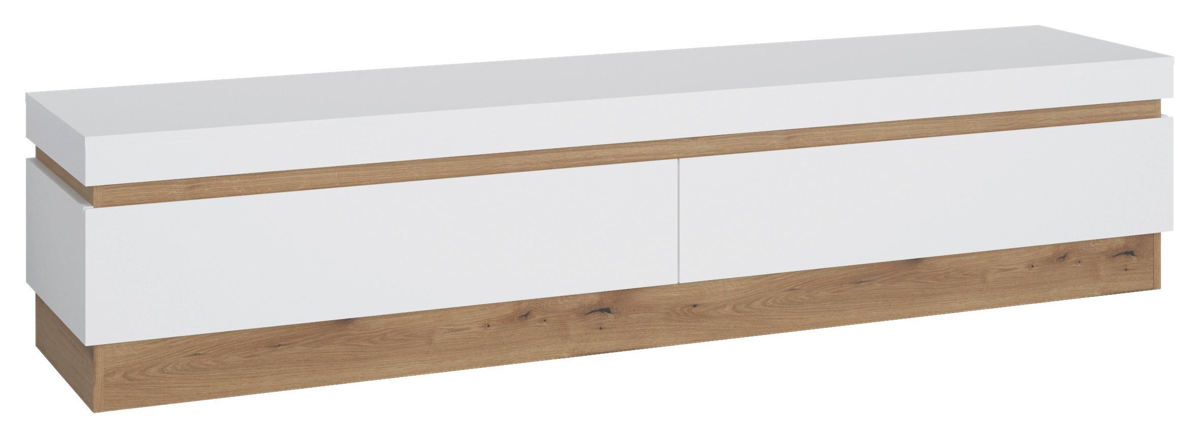 Comodă TV CALABRIA - alb/culoare lemn stejar, Trend, material pe bază de lemn (201,2/43,5/45cm) - Modern Living