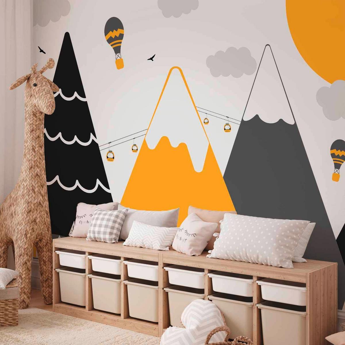 Fototapeta Adventure In The Mountains, 100x70cm - rumena/siva, Basics, tekstil (100/70cm) - artgeist