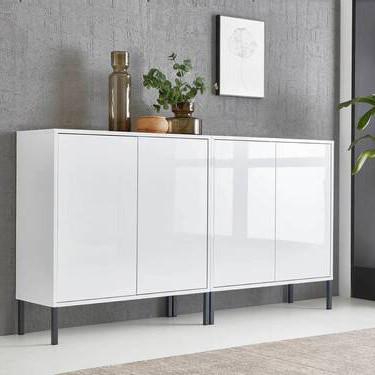 Sideboard Mailand Set 2 Weiß - Weiß Hochglanz/Anthrazit, MODERN, Holzwerkstoff/Metall (158/86/33cm) - MID.YOU