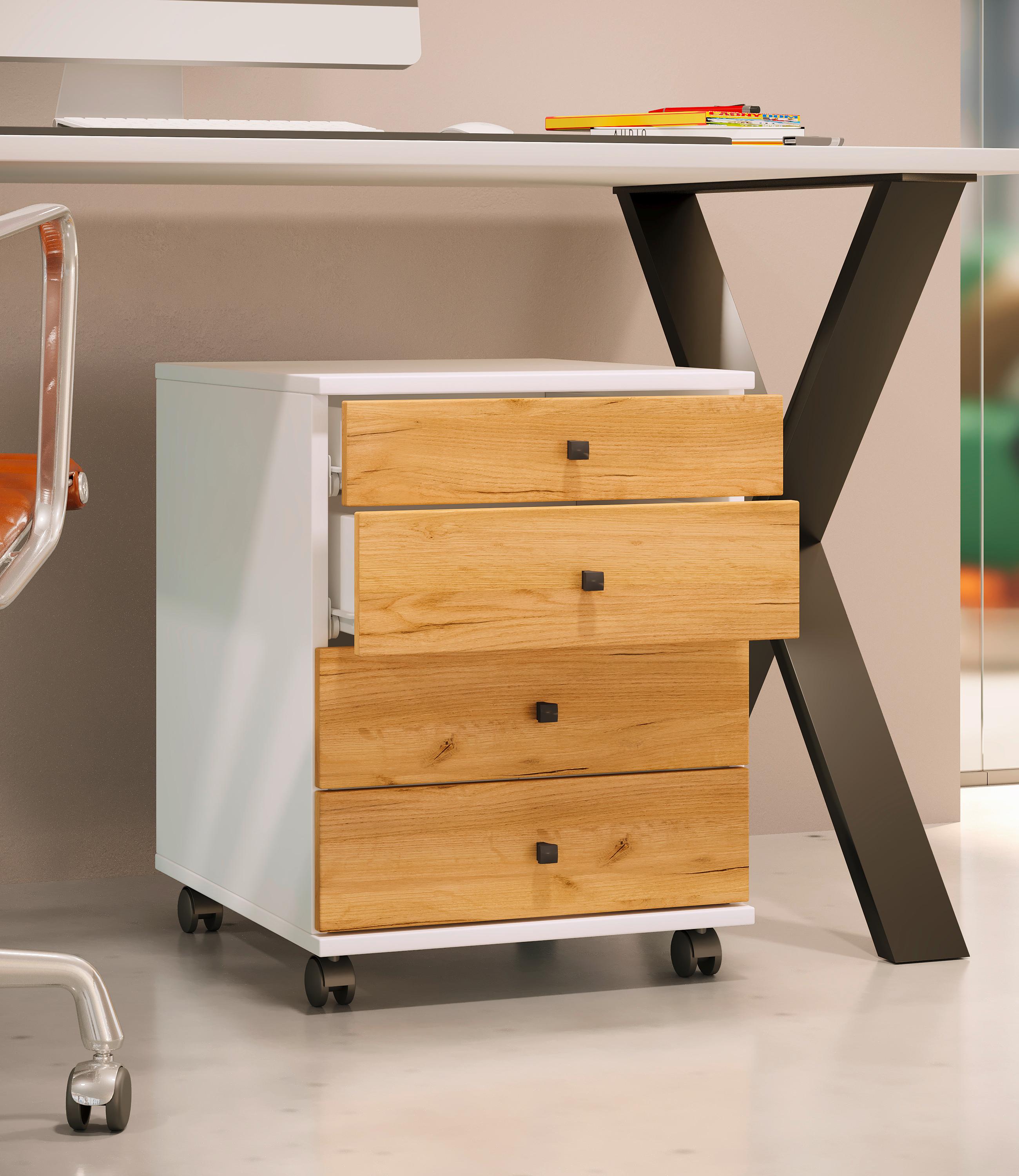 ROLLCONTAINER LONA MINI - Honigeiche/Weiss, Design, Holzwerkstoff/Kunststoff (42/57/50cm) - MID.YOU