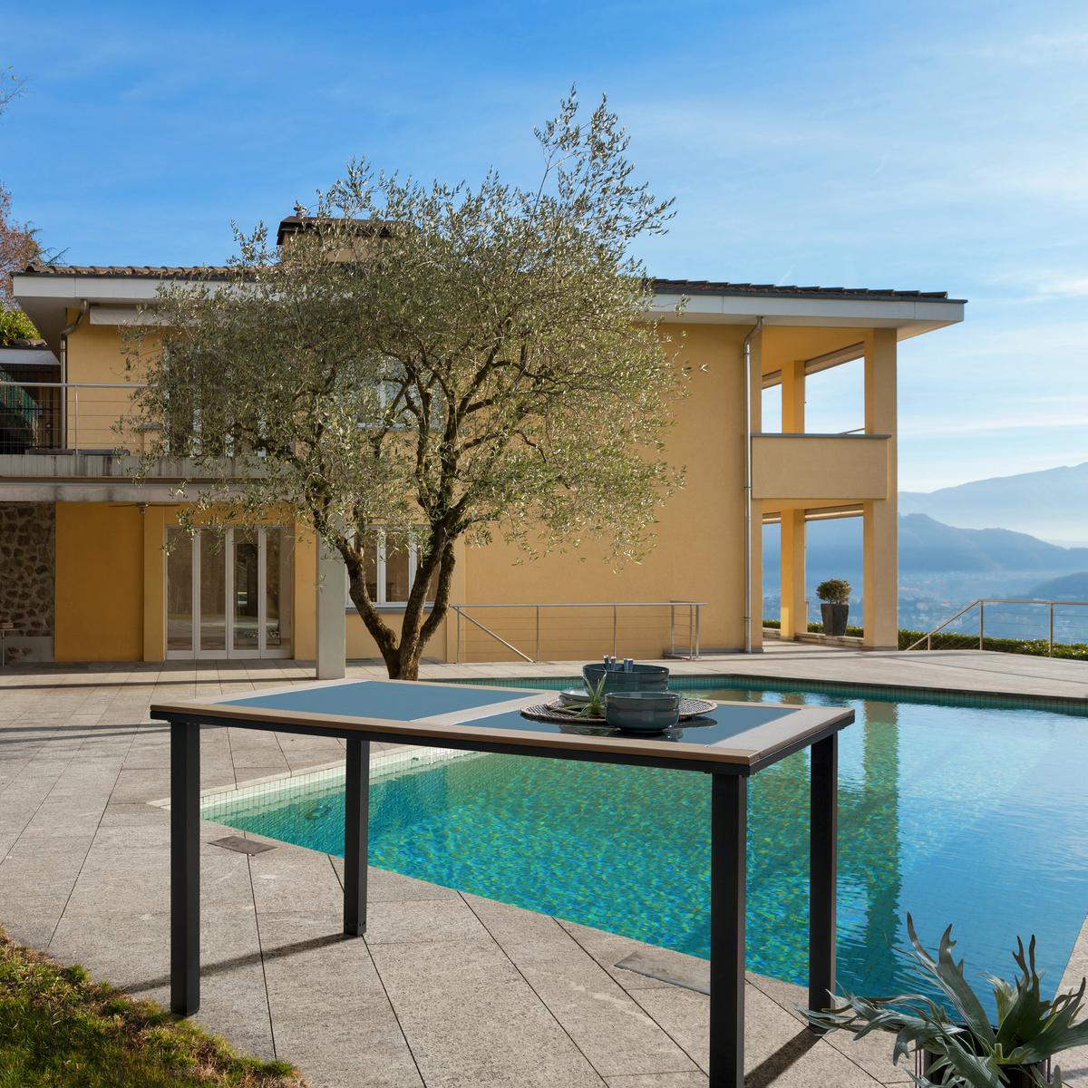 Vrtna Miza Bernd, Aluminij, Kaljeno Steklo, 140x90 - črna/naravne barve, Moderno, kovina/umetna masa (140/74/90cm) - Beldano