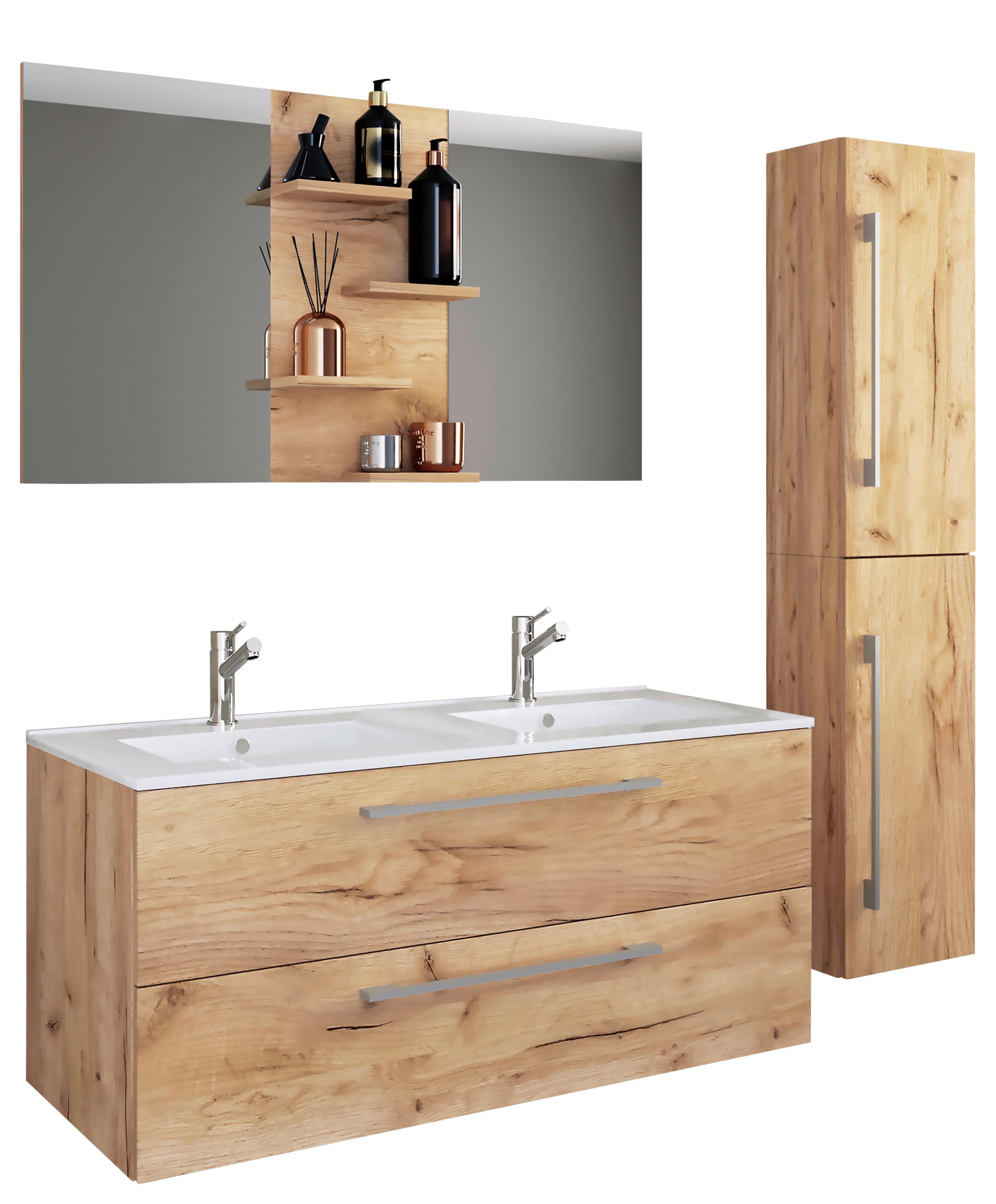Kopalnica Budasi, Barva Hrasta, 4-Delna - bela/medeni hrast, Moderno, leseni material/keramika (145cm) - MID.YOU