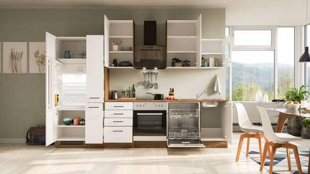 Kuhinjski Blok Z Aparati Avila, Magnolija, Barva Hrasta - magnolija/črna, Moderno, kovina/leseni material (310cm) - FlexWell