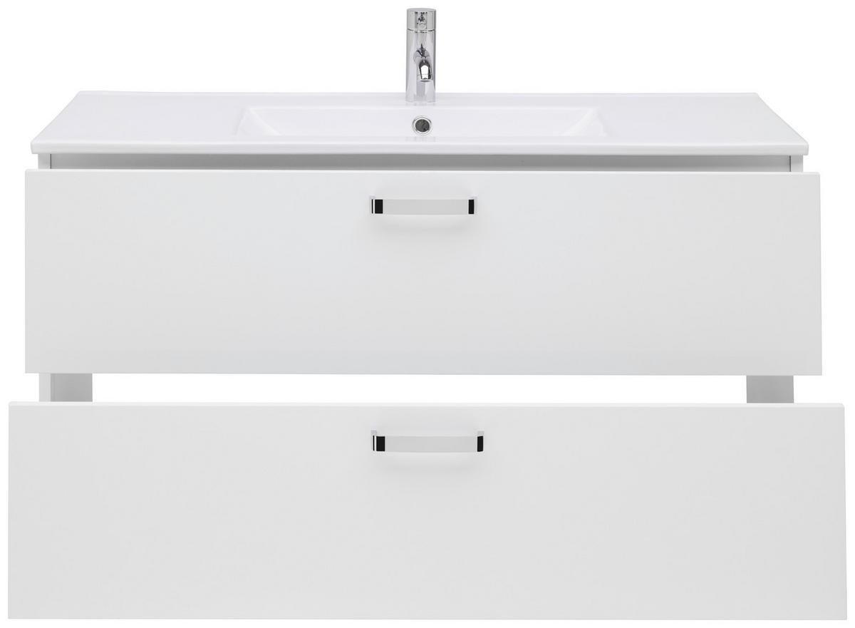 Bază cu lavoar Fresh - alb/alb lucios intens, Konventionell, ceramică/material pe bază de lemn (100/56/46,5cm) - Ondega