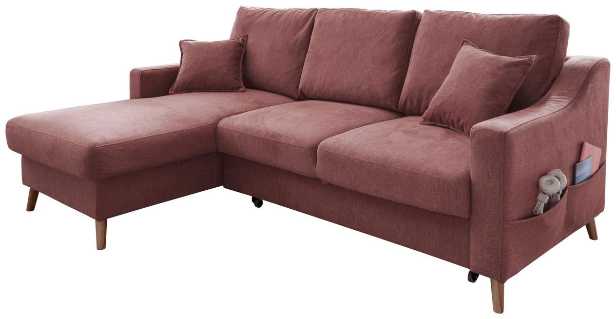 Wohnlandschaft Valentina Rosa Struktur - Rosa/Naturfarben, KONVENTIONELL, Holz/Textil (150/228cm) - P & B