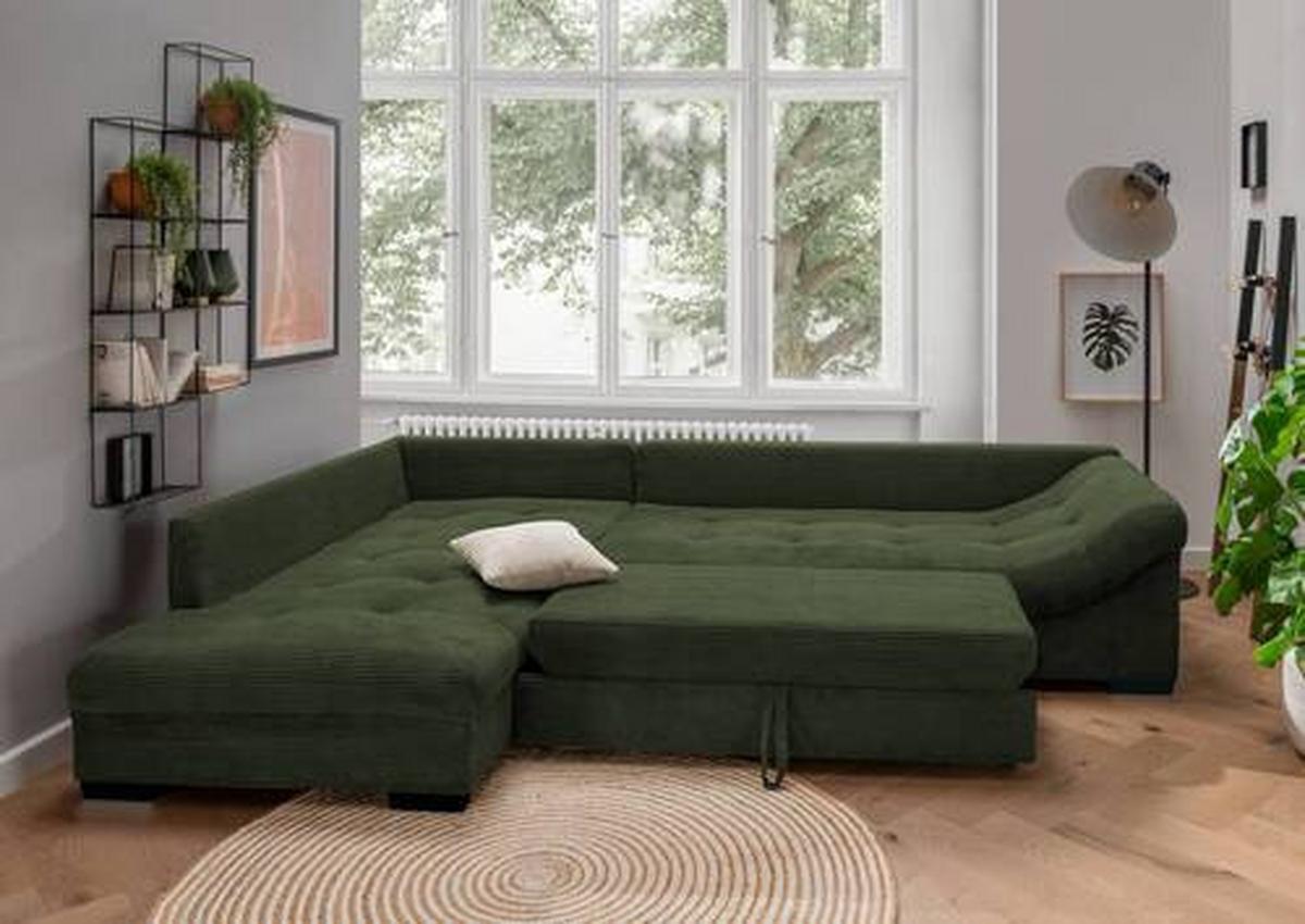Colțar ALVITO - verde închis/bej, Design, textil (202/298cm) - MID.YOU