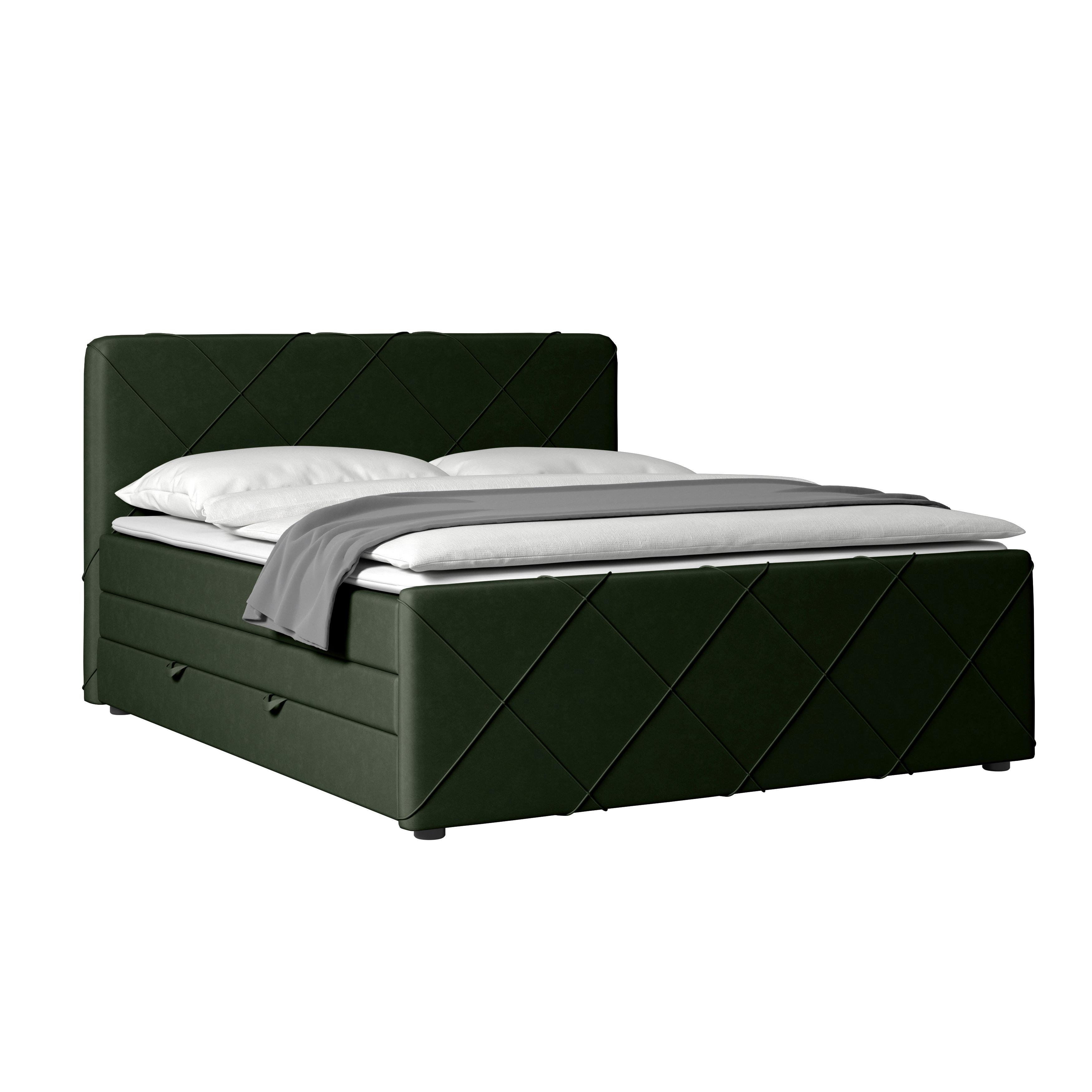 Boxspringbett Cordoba ca. 180x200 cm Grün - Schwarz/Grün, MODERN, Holz/Kunststoff (180/200cm) - MID.YOU