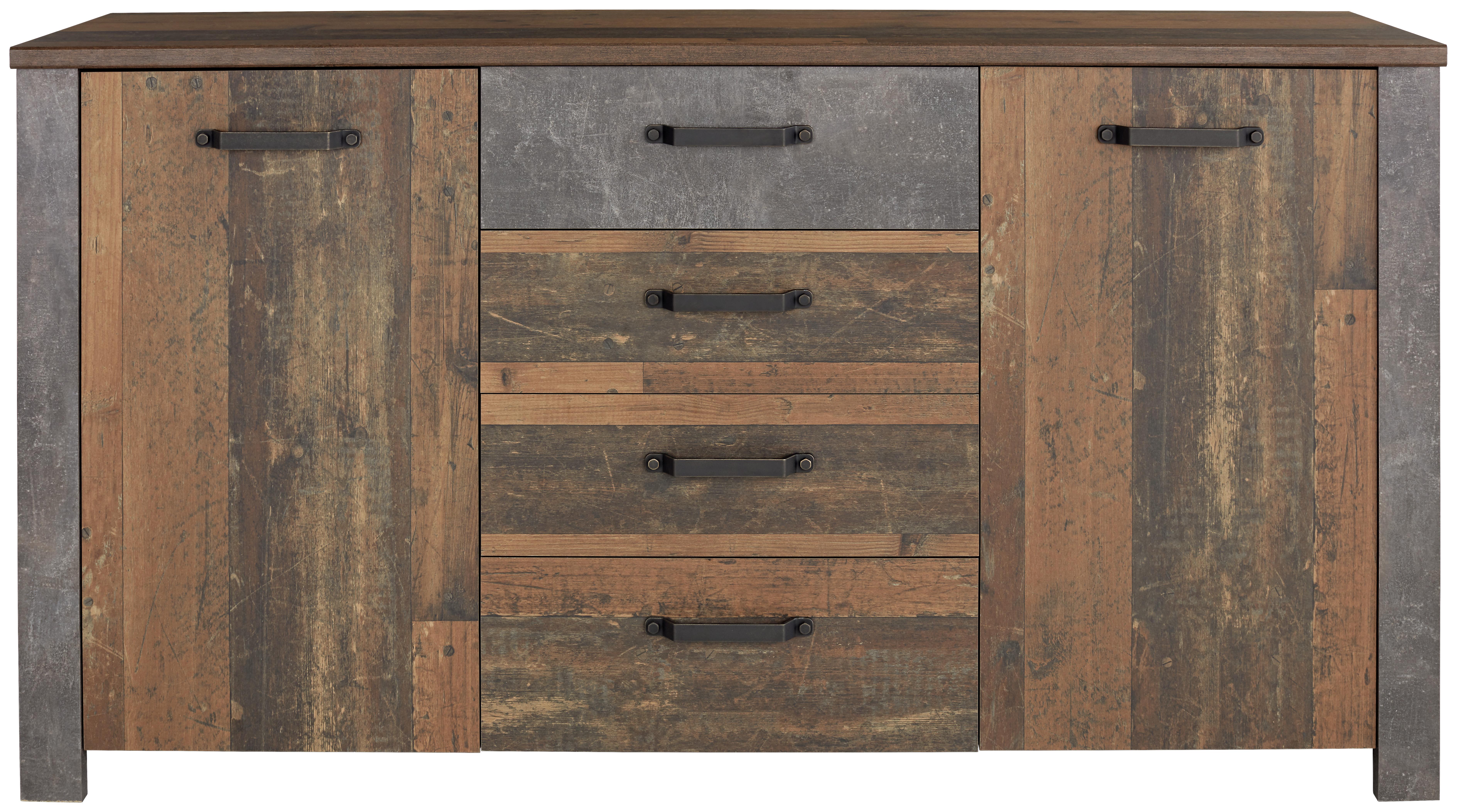 Comodă ONTARIO - gri închis/culoare lemn stejar, Modern, material pe bază de lemn (162/86/41,5cm) - Zandiara