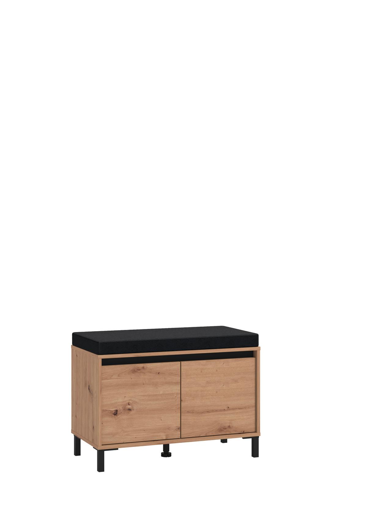 Előszobapad Arran - fekete/Artisan tölgy, Modern, faalapú anyag/textil (80/52/40cm) - Xora