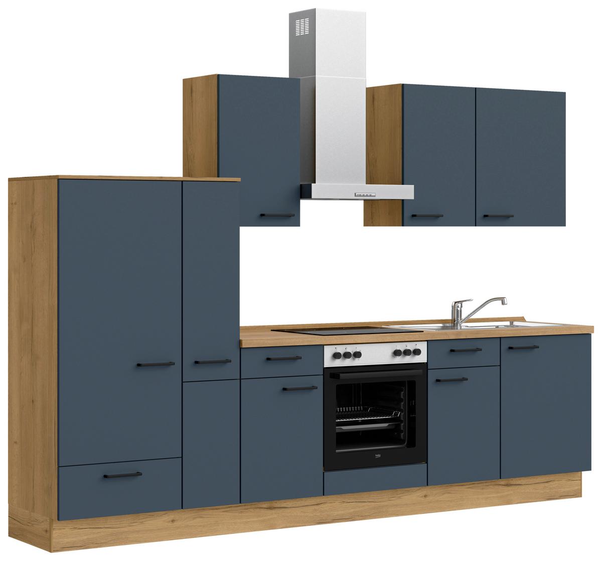 Küchenleerblock Easytouch Low o. Geräte Blau - Blau/Eichefarben, MODERN, Holzwerkstoff/Metall (300cm) - Nobilia