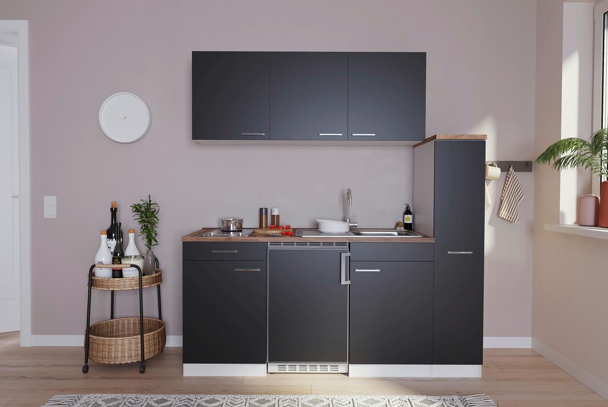 Kuhinjski Blok Z Aparati Economy, Barva Oreha, Črna - črna/bela, Basics, umetna masa/leseni material (180/200/60cm) - Respekta