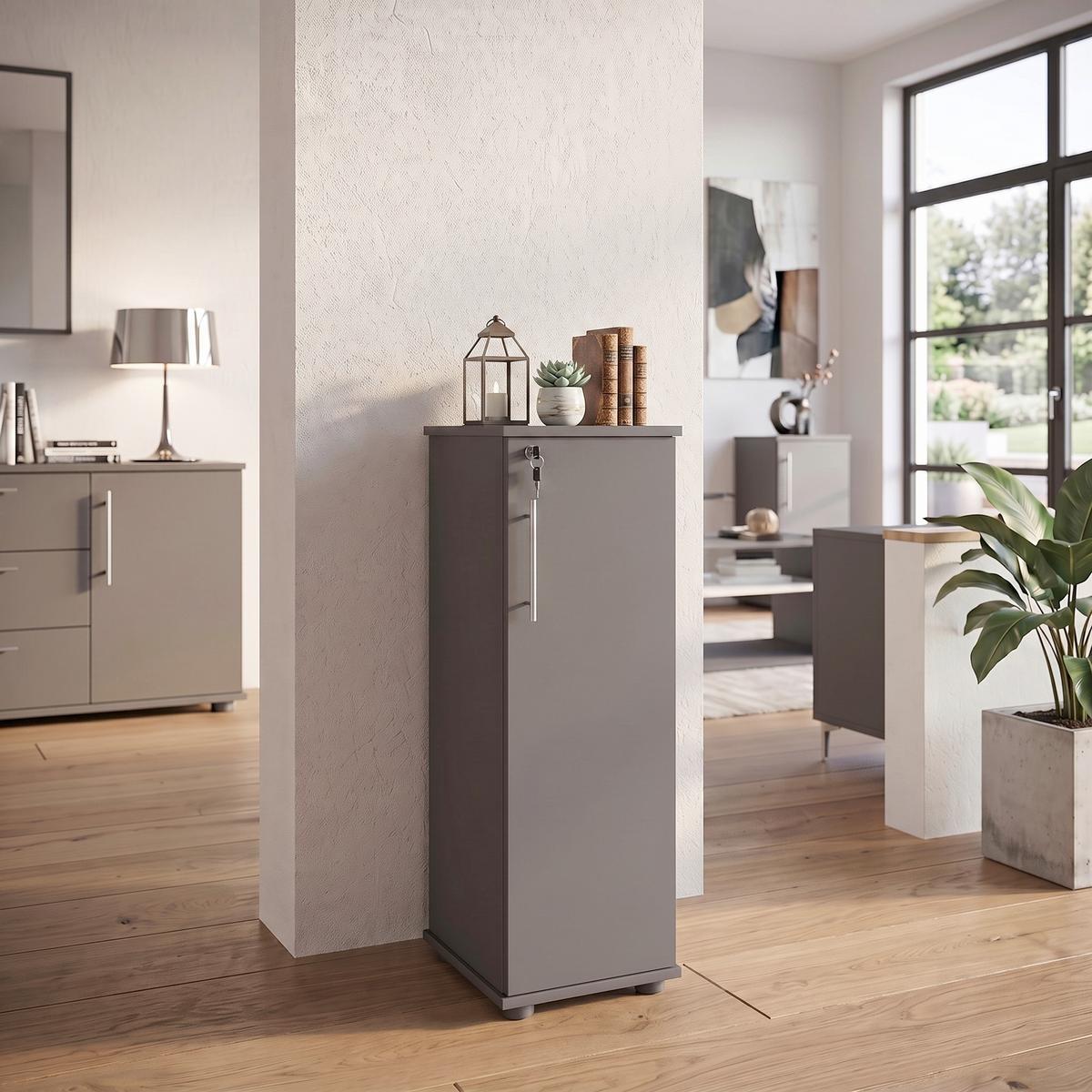 CD-Regal Engalo L Anthrazit - Anthrazit/Schwarz, Design, Holzwerkstoff/Kunststoff (31/93/31cm) - MID.YOU