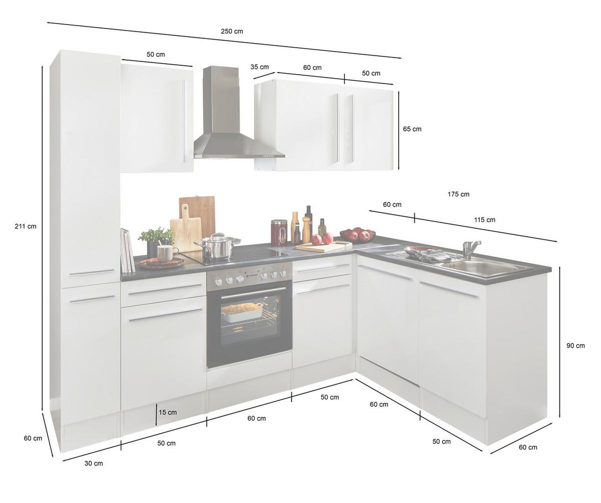 Eckküche Jazz mit Geräten ca.250x175cm Eiche/Anthrazit - Anthrazit/Schwarz, LIFESTYLE, Holzwerkstoff/Kunststoff (250/175cm) - P & B