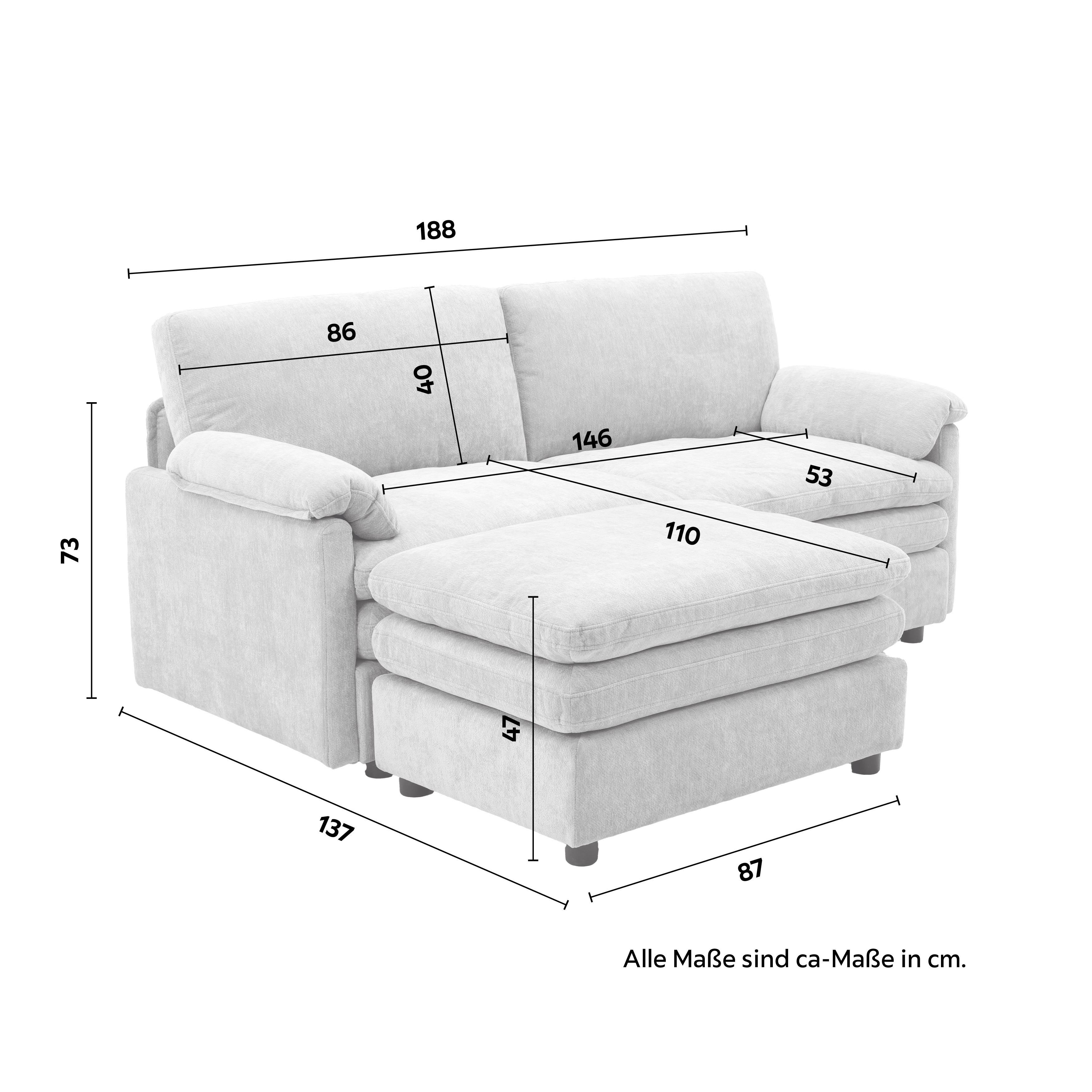 SOFFA ALESSIA - grå/svart, Modern, trä/textil (188/137cm) - Bessagi Home