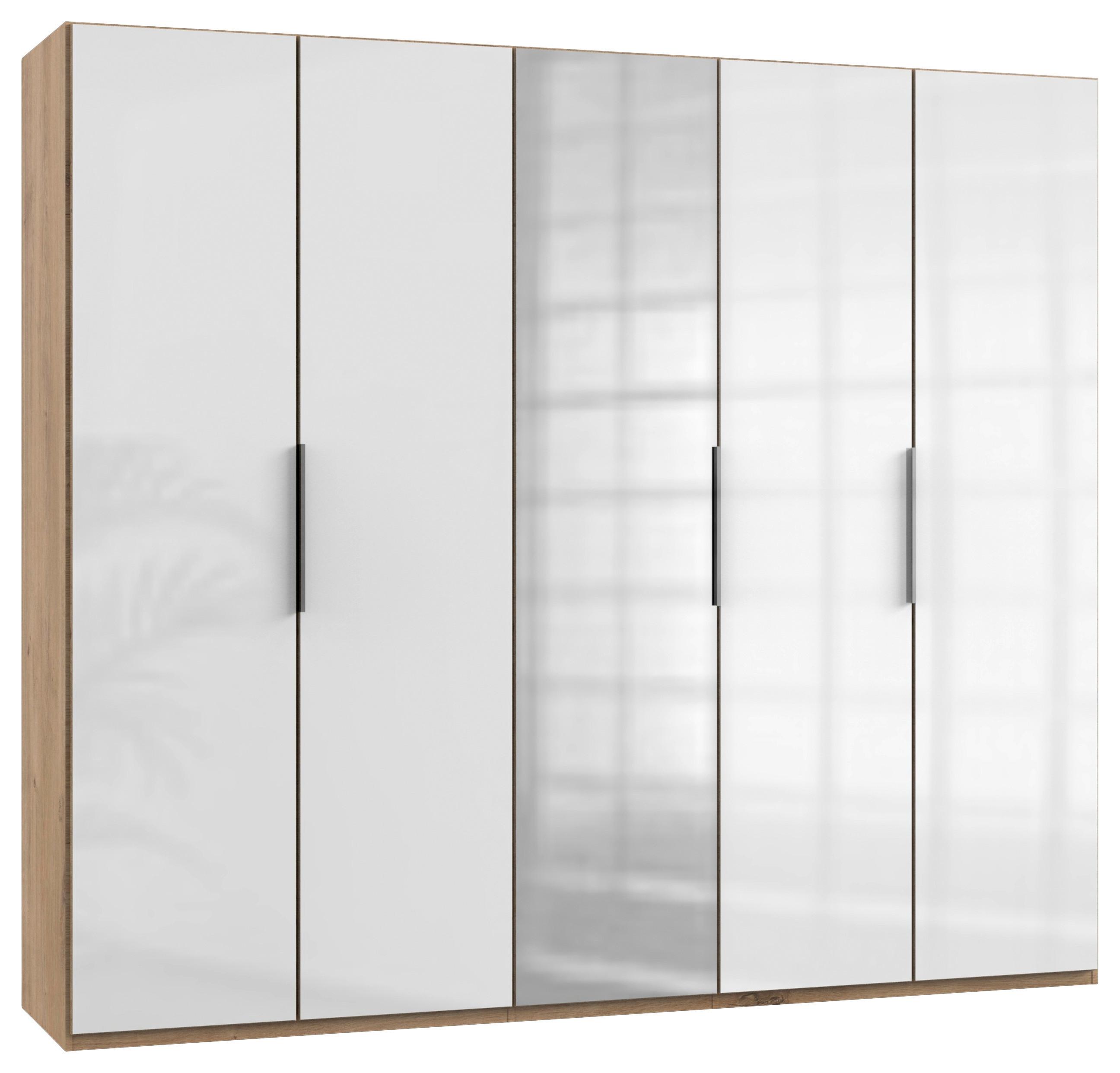 Drehtürenschrank Level 36D m. Spiegel ca. 250 cm Weiß/Eiche - Chromfarben/Weiß Hochglanz, MODERN, Holzwerkstoff (250/216/58cm) - MID.YOU