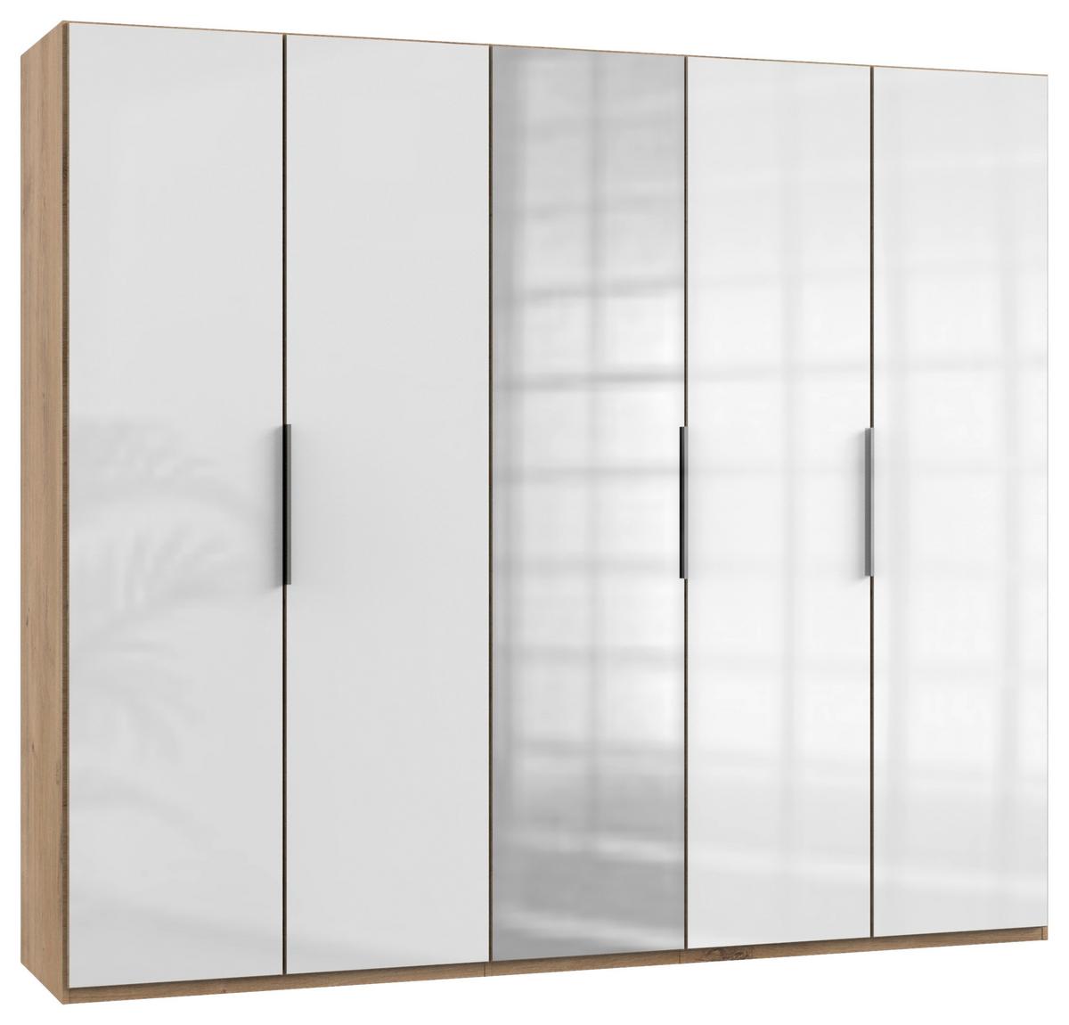 Drehtürenschrank Level 36D m. Spiegel ca. 250 cm Weiß/Eiche - Chromfarben/Weiß Hochglanz, MODERN, Holzwerkstoff (250/216/58cm) - MID.YOU