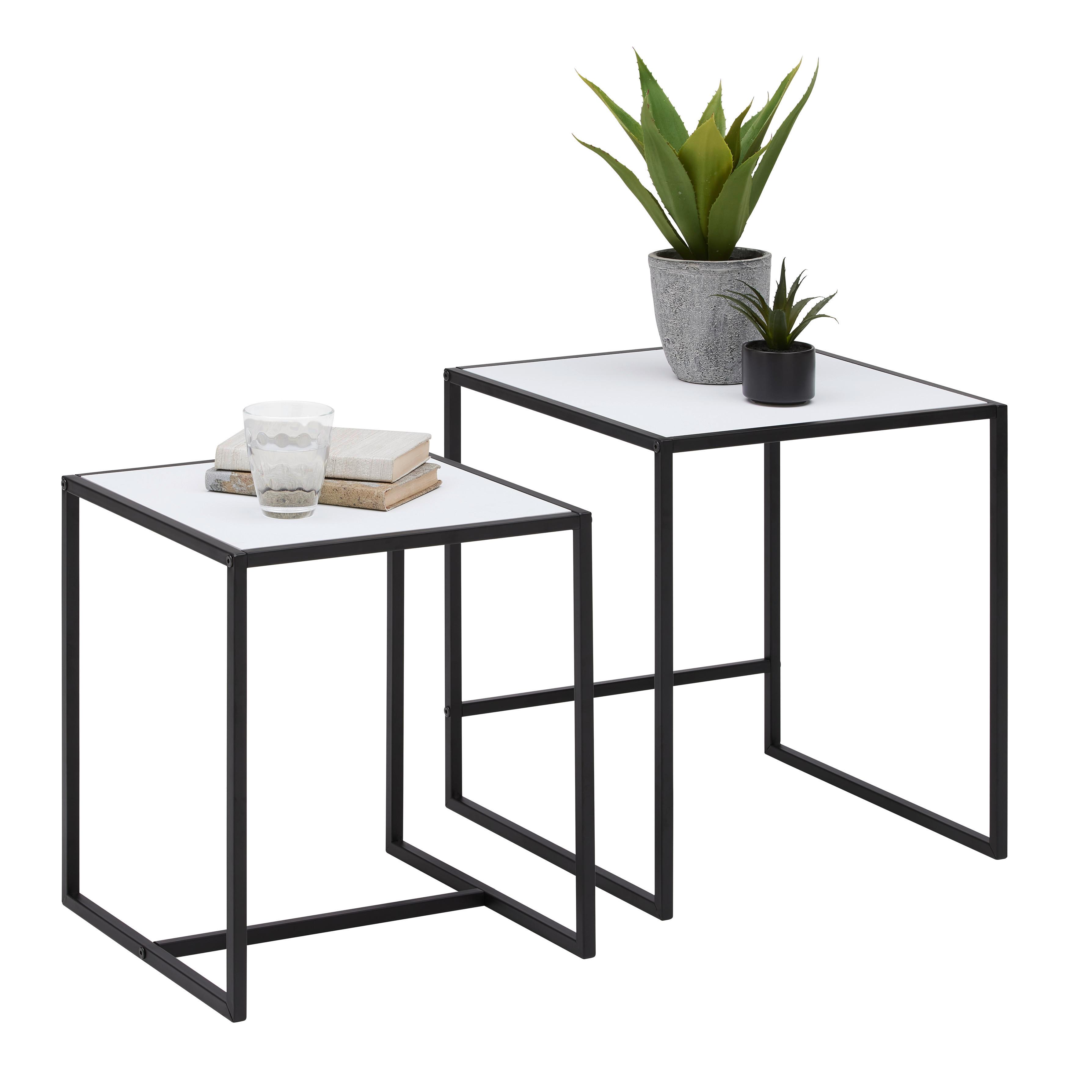 Beistelltischset Tobi Weiß/Schwarz, 2er Set - Schwarz/Weiß, MODERN, Holzwerkstoff/Metall (40/45/45/50/40/45cm) - Mömax