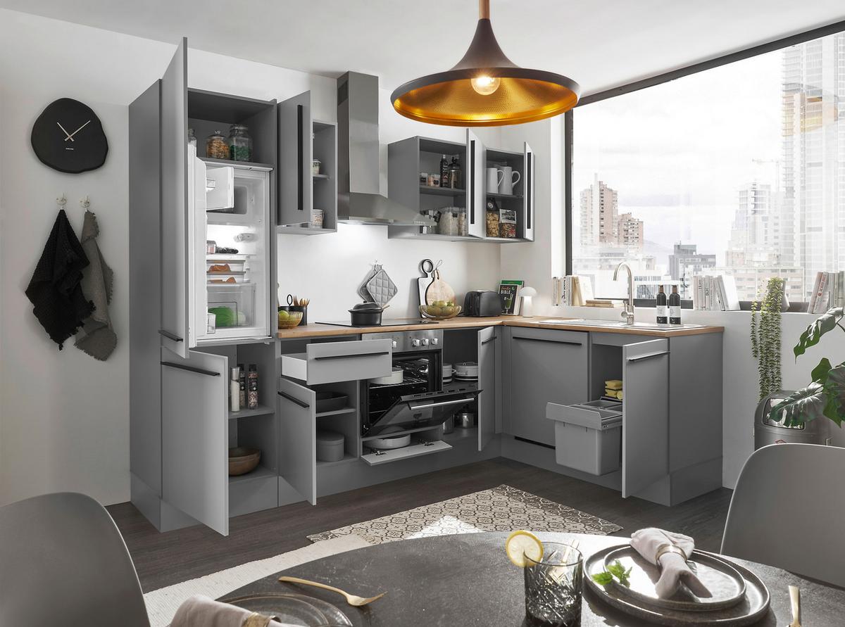 Eckküche Denver ca.280x175 cm Grau - Eichefarben/Schwarz, Design, Holzwerkstoff/Kunststoff (280/175cm) - P & B