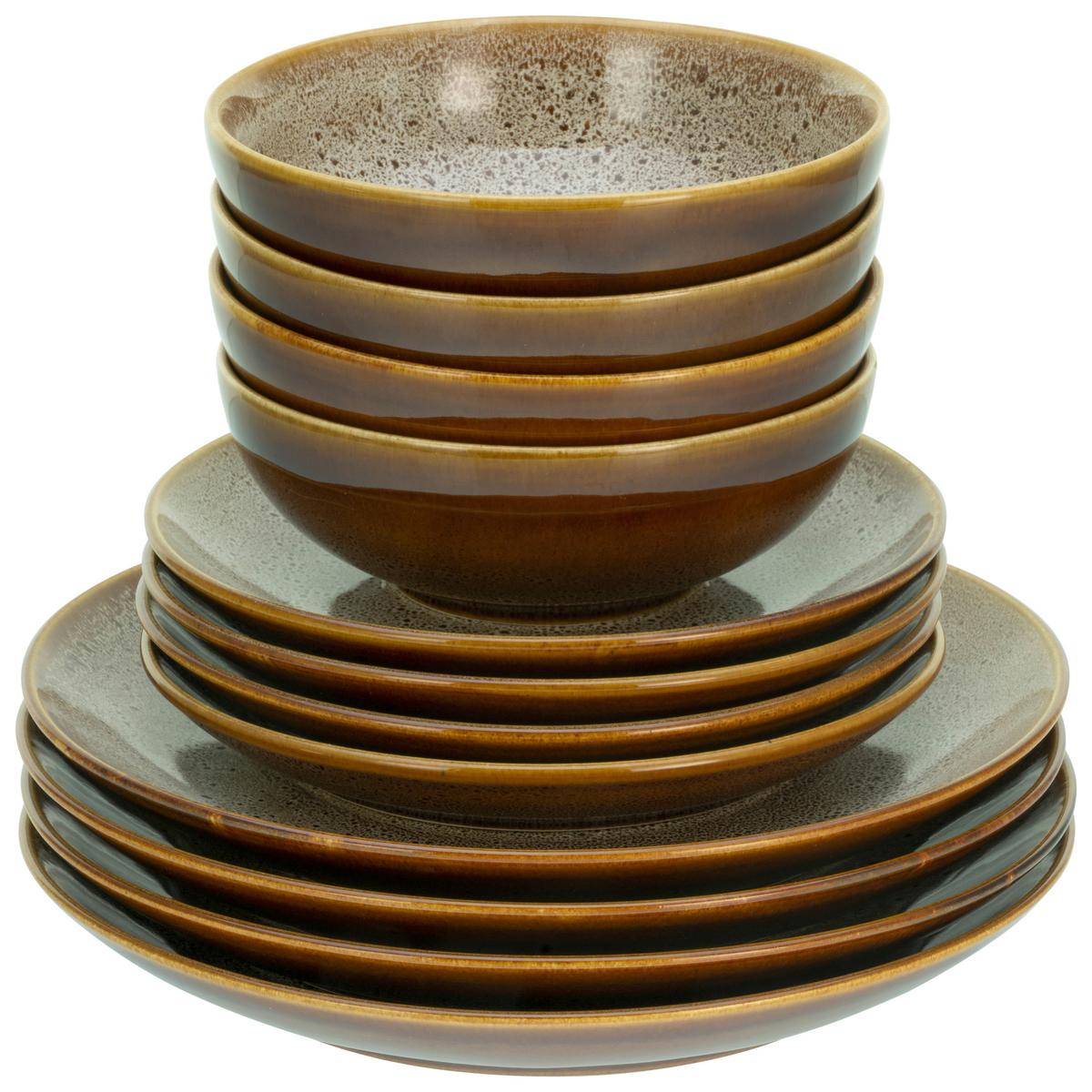 Tafelservice Cognac, 12-teilig - Cognac, Keramik - Creatable