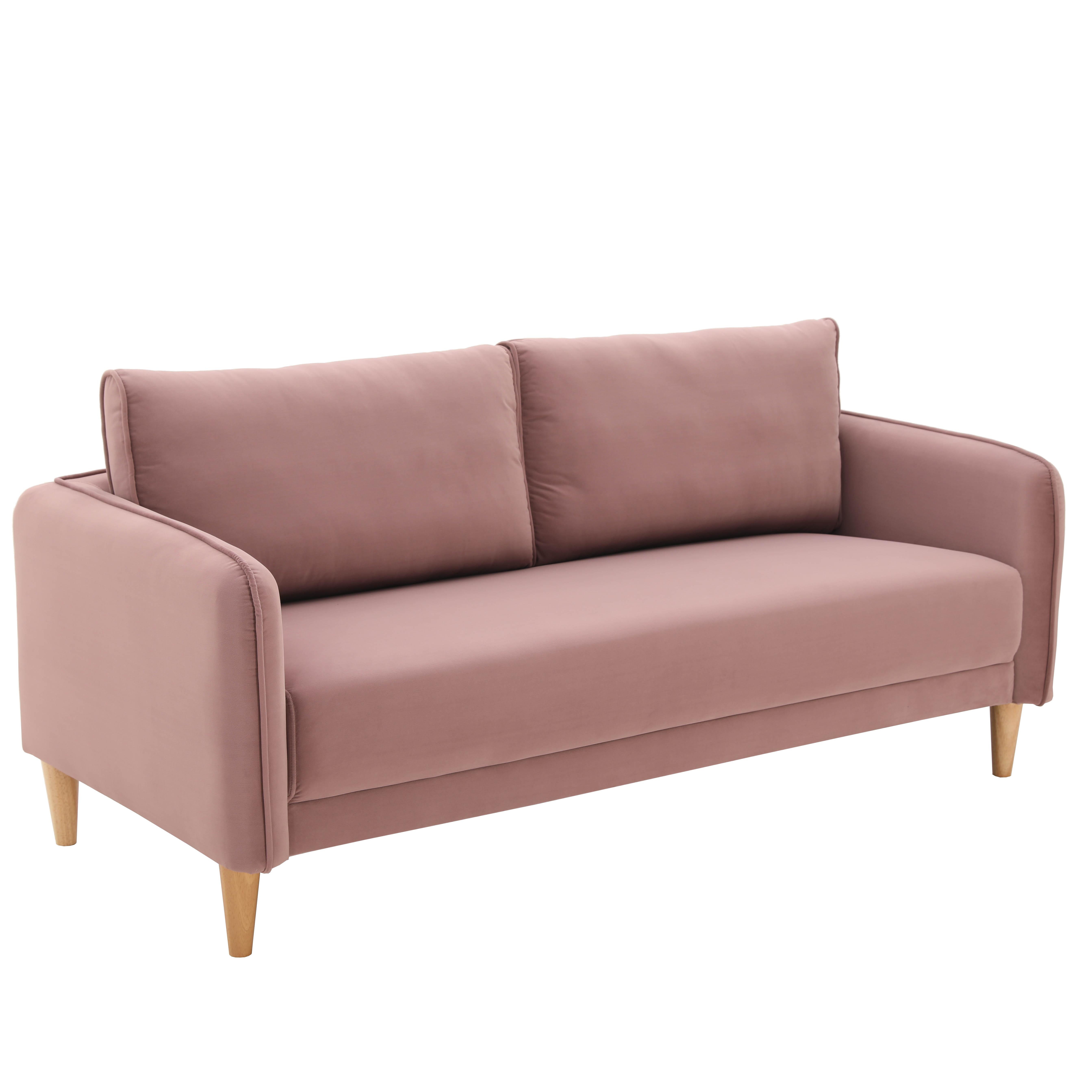 Sofa "Livia", dreisitzer, rosa, Samt - Rosa/Naturfarben, MODERN, Holz/Textil (176/78/76cm) - Bessagi Home