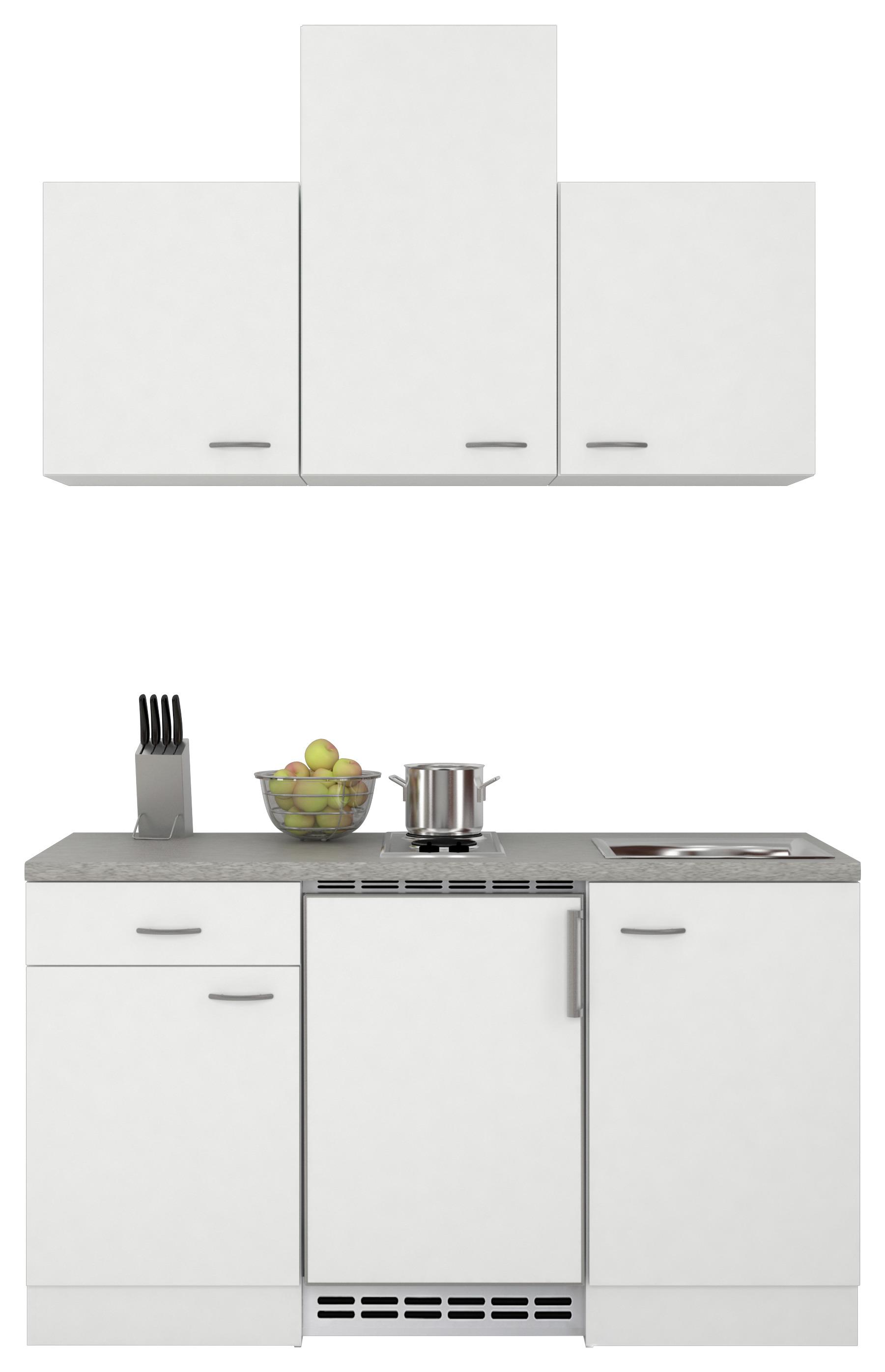 Miniküche Wito m. Geräten B: ca. 150cm Weiß/Grau - Weiß/Grau, MODERN, Holzwerkstoff (150cm) - FlexWell