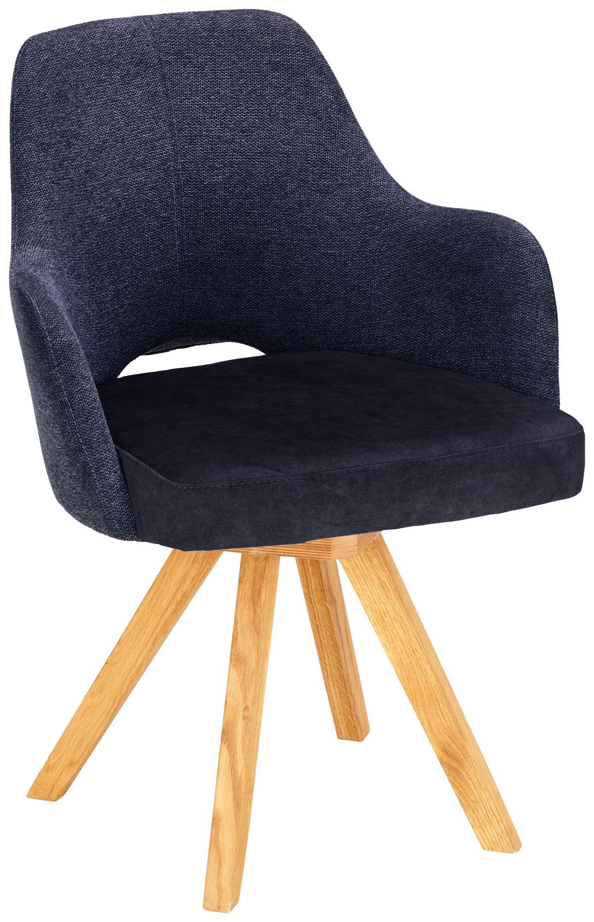 Armlehnstuhl in Dunkelblau - Eichefarben/Dunkelblau, KONVENTIONELL, Holz (58/82/60cm) - Premium Living