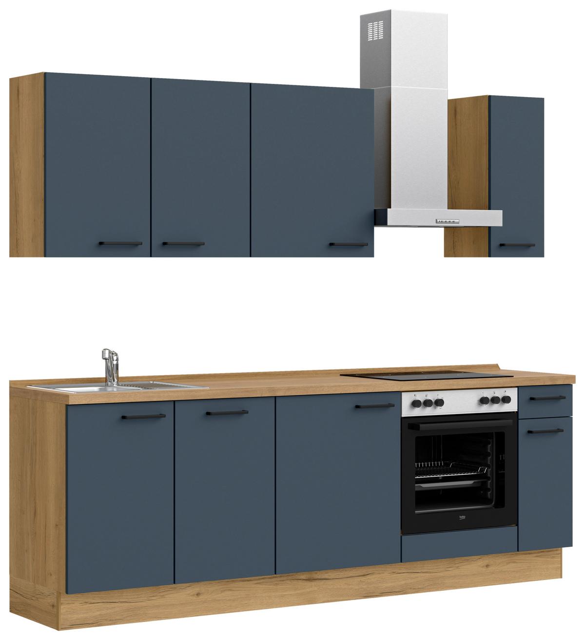 Küchenblock Easytouch Low m. Geräten Dunkelblau - Eichefarben/Schwarz, MODERN, Holzwerkstoff/Metall (240cm) - Nobilia