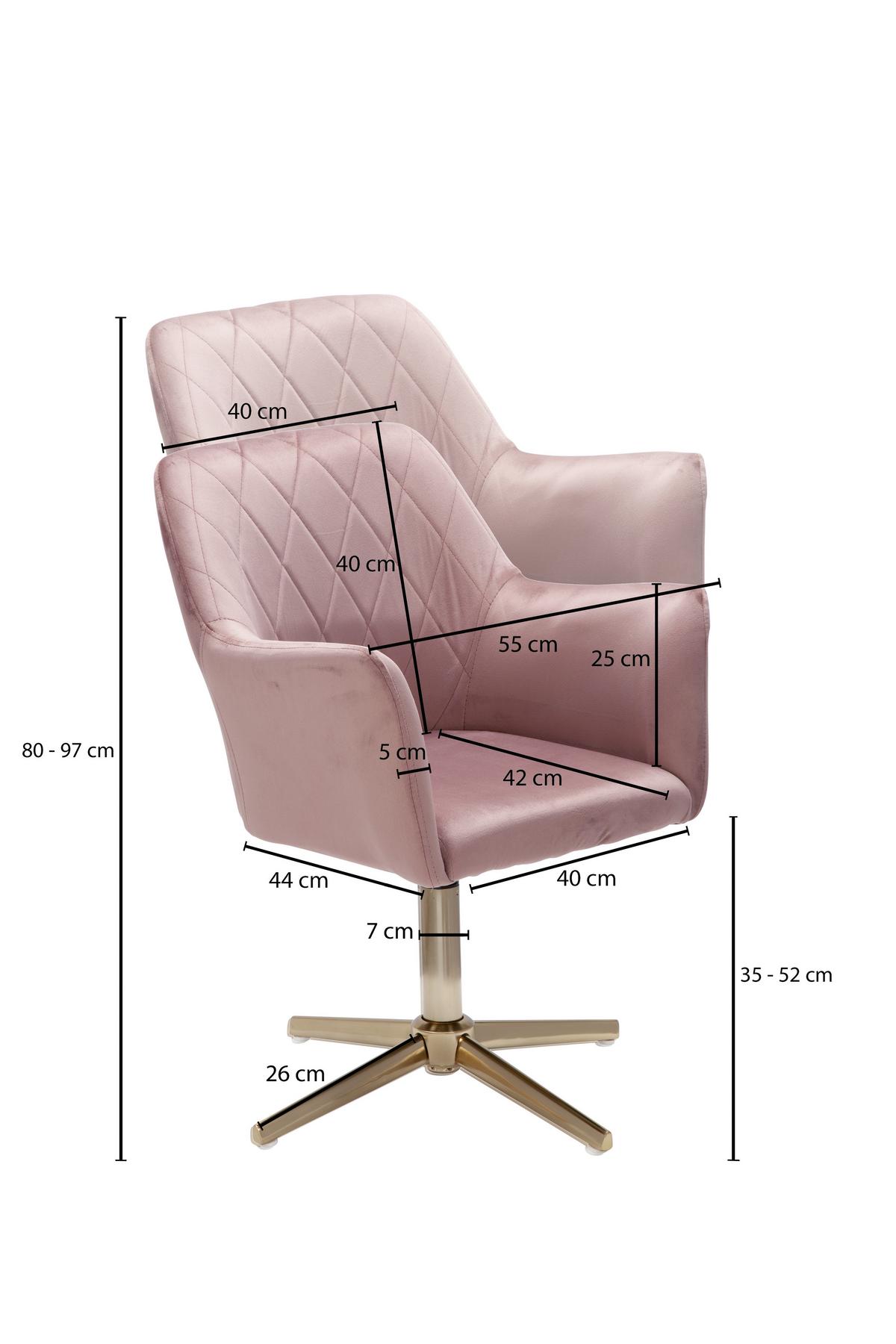 Naslanjač Wl6.306 - zlate barve/roza, Konvencionalno, kovina/tekstil (55/97/55cm) - MID.YOU