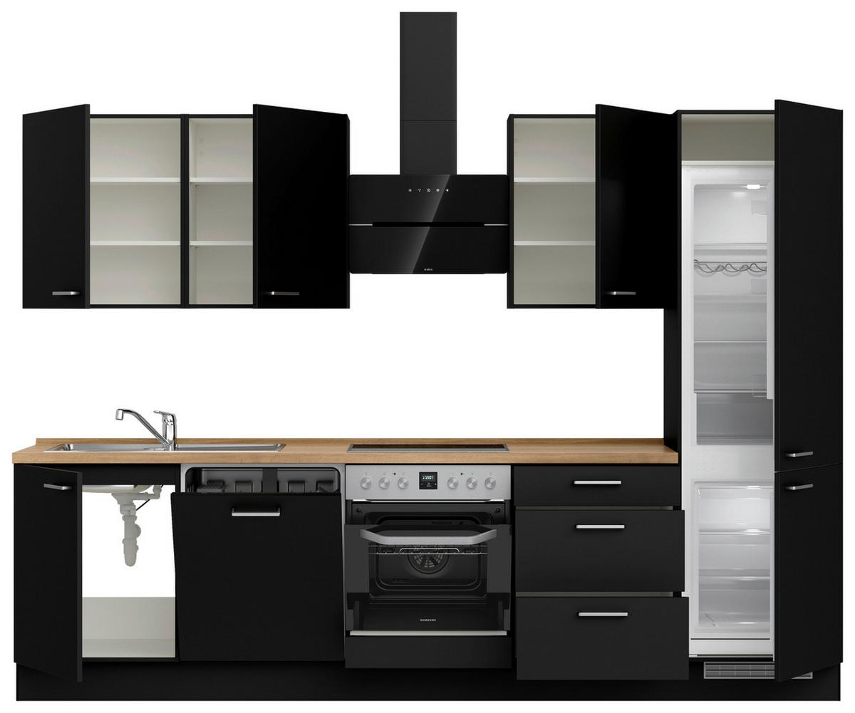 Küchenblock Touch High m. Geräten Schwarz - Edelstahlfarben/Eichefarben, MODERN, Holzwerkstoff/Metall (300cm) - Nobilia