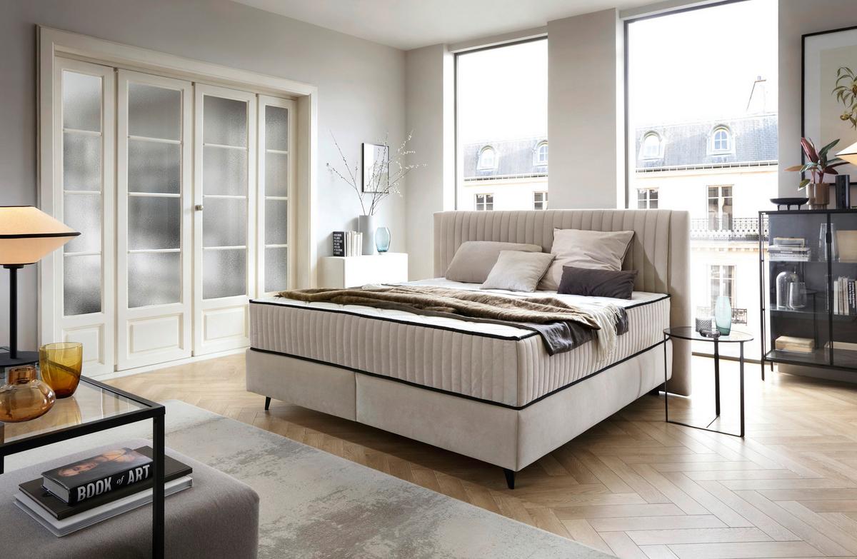 Postelja Z Vzmetnico Dream, Bež, 180x200 - črna/bež, Moderno, umetna masa/tekstil (180/200cm) - Premium Living