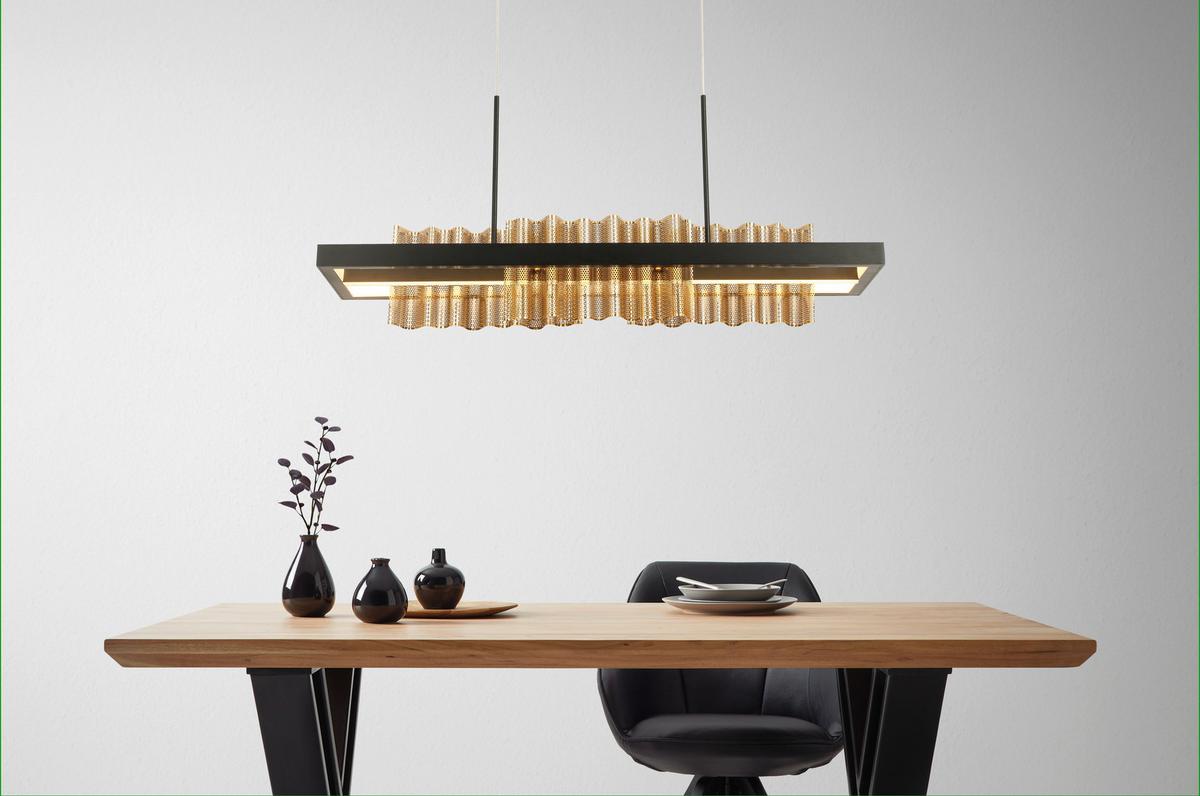 LED-Hängeleuchte Neiml in Schwarz/Gold max. 40 Watt - Goldfarben/Schwarz, MODERN, Kunststoff/Metall (75/25/120cm) - Premium Living