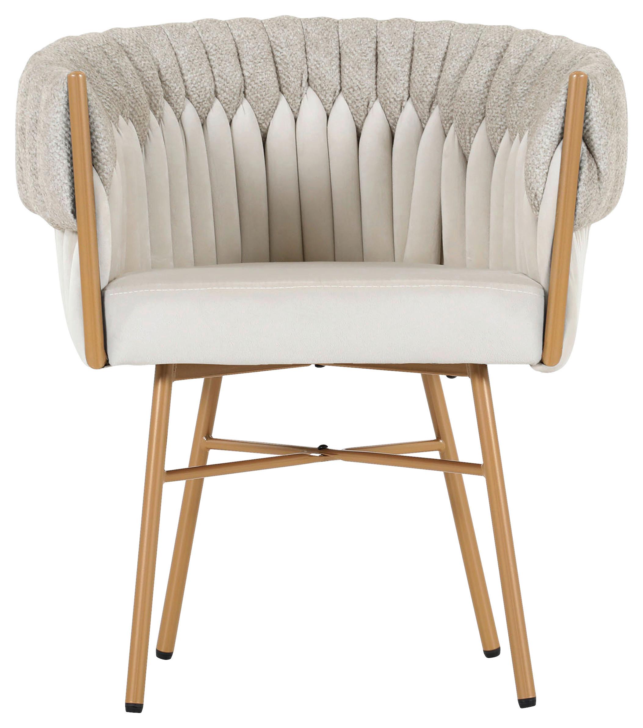 KRZESŁO Z PODŁOKIETNIKAMI TWISTY   -AMBIA HOME- - beżowy/kolor złoty, Design, metal/tkanina (65/76/60cm) - Ambia Home