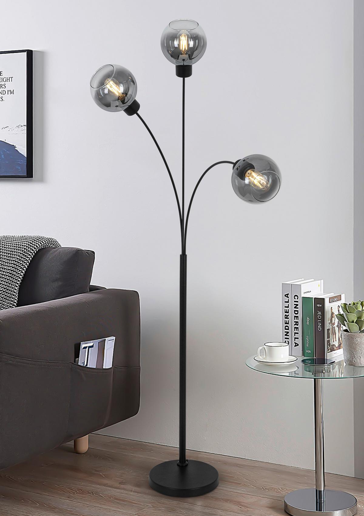 Stehleuchte Gitti Schwarz max. 25 Watt - Schwarz, MODERN, Glas/Kunststoff (63/160cm) - Mömax